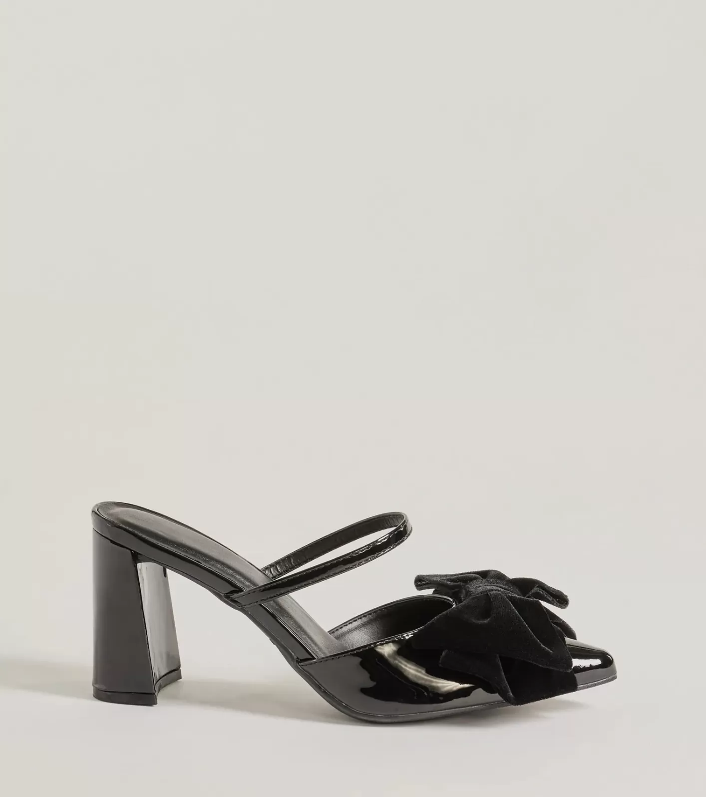 Windsor Classy Chic Bow Faux Leather Block Heels BLACK Clearance