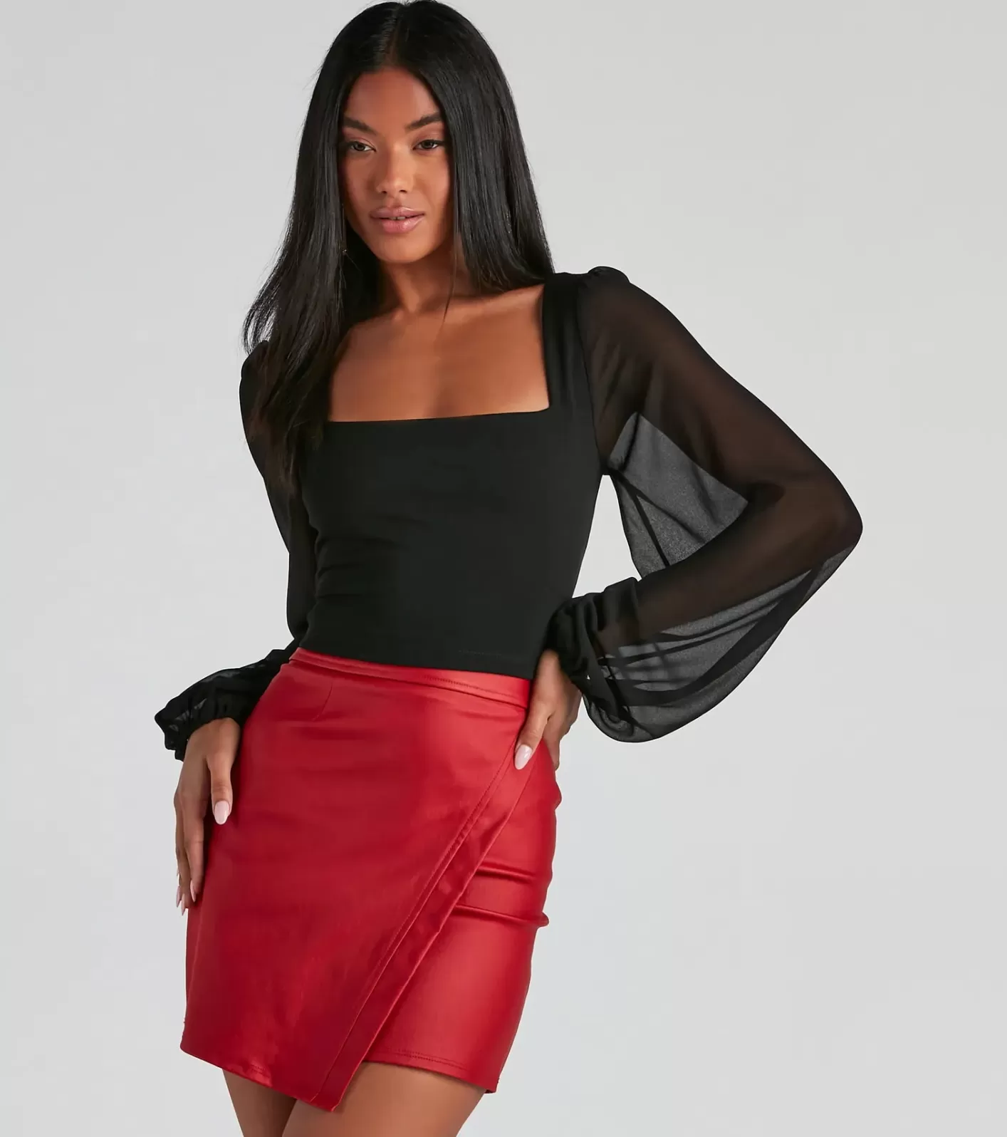 Windsor Classy Chic Chiffon Crop Top BLACK Shop