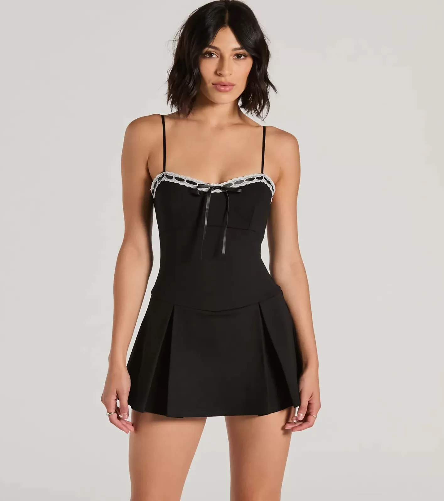 Windsor Classy Yet Sassy Lace Trim Pleat Ponte Skater Romper BLACK Online