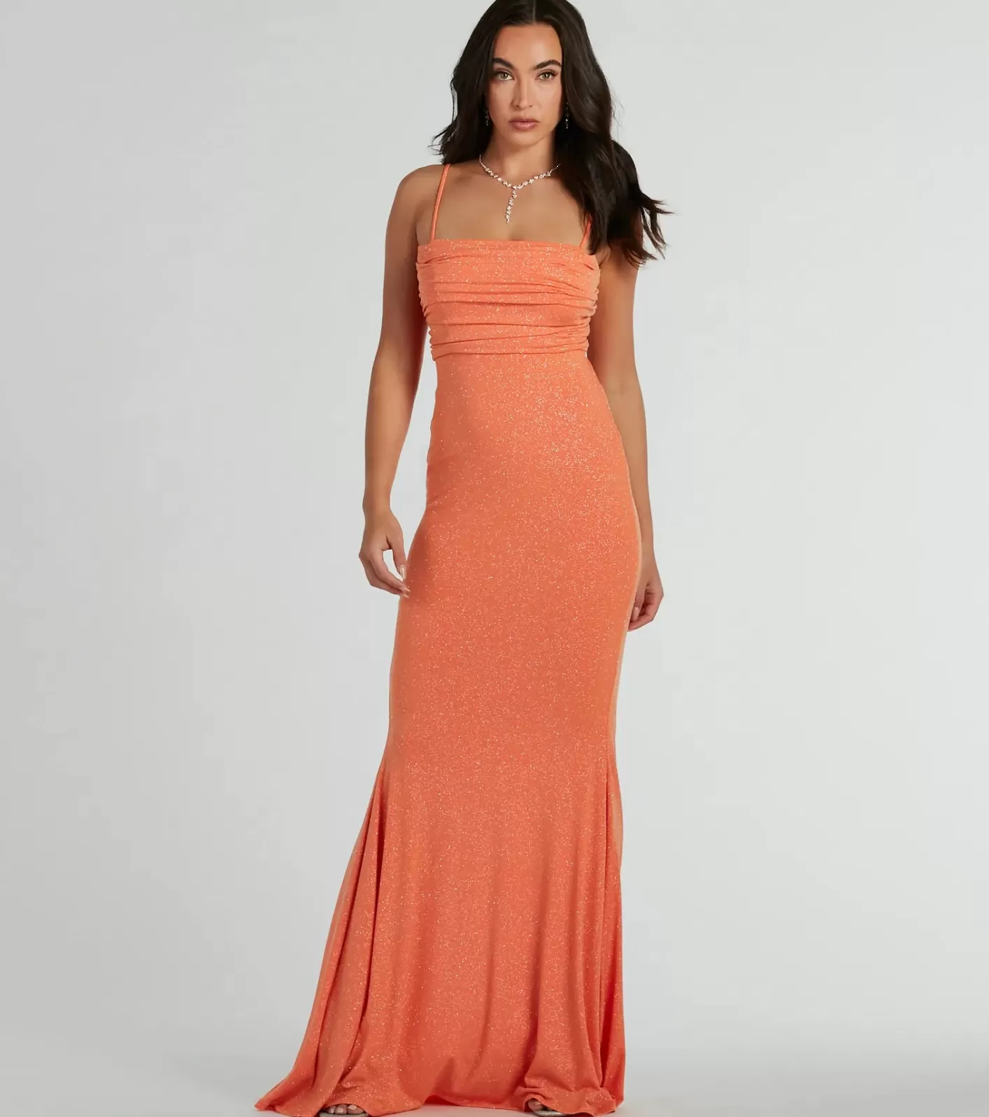 Windsor Colleen Lace Up Mermaid Glitter Formal Dress ORANGE Sale