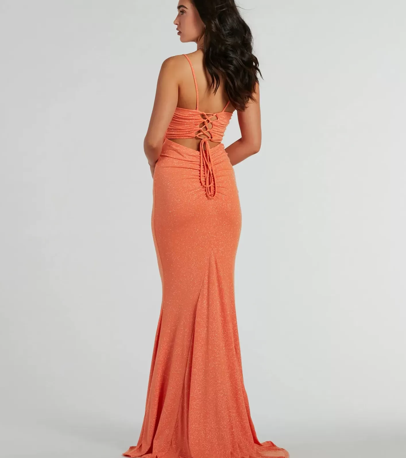 Windsor Colleen Lace Up Mermaid Glitter Formal Dress ORANGE Sale