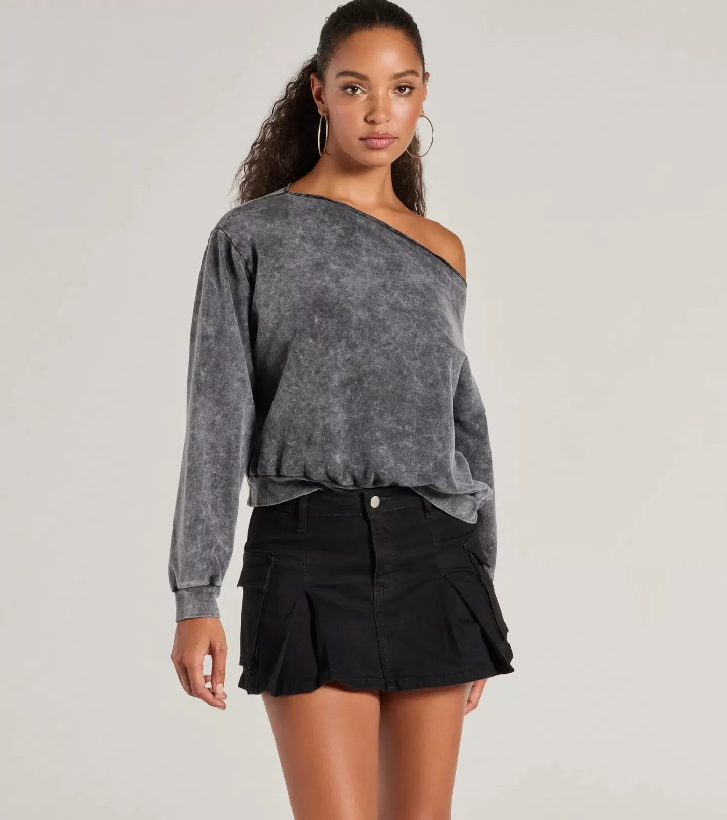 Windsor Comfy Vibes Only Washed Knit Pullover Top CHARCOAL Online