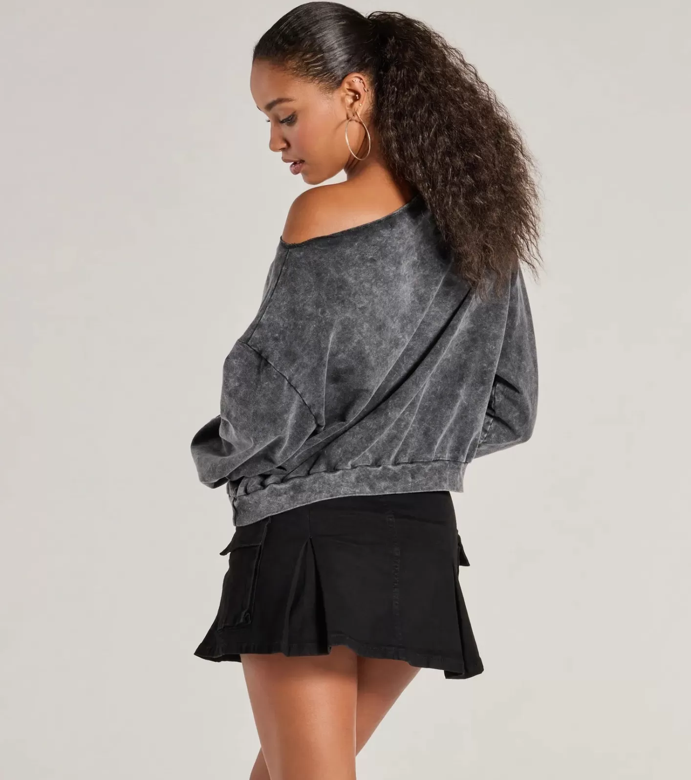 Windsor Comfy Vibes Only Washed Knit Pullover Top CHARCOAL Online