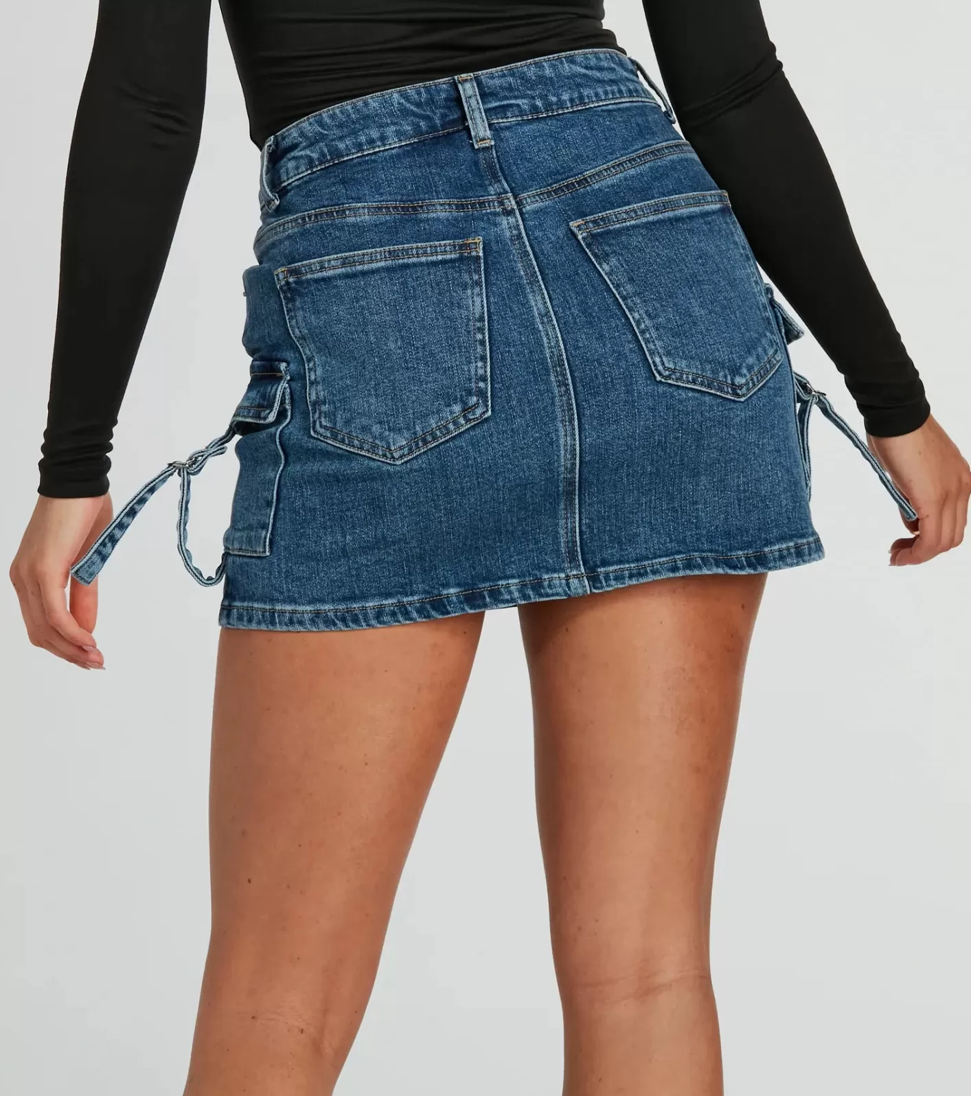 Windsor Cool And Confident Cargo Denim Mini Skirt MEDIUMDENIM Hot