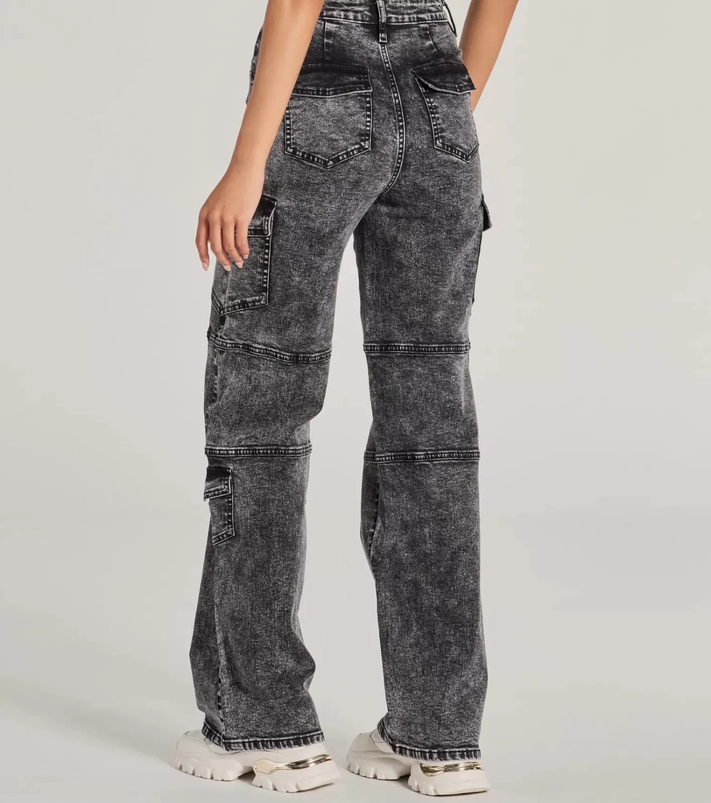 Windsor Cool Captured High Rise Cargo Denim Jeans BLACK Fashion