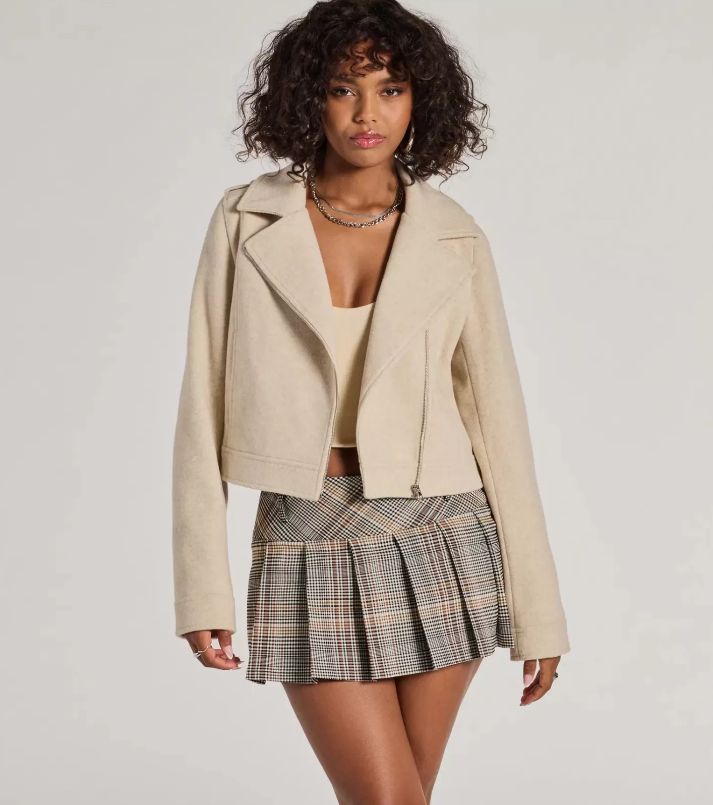Windsor Cool Chic Vibe Faux Wool Moto Jacket OATMEAL Flash Sale