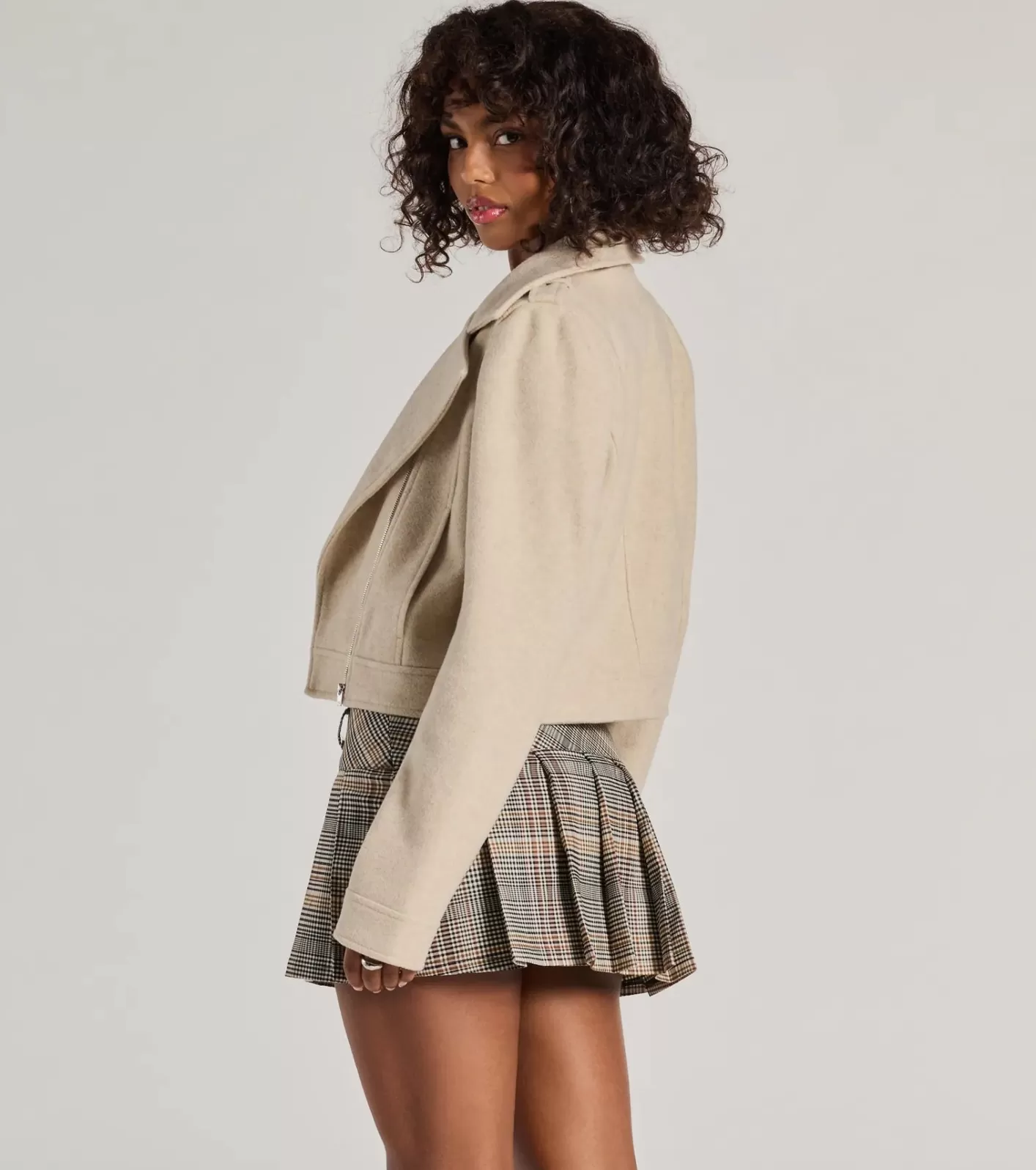 Windsor Cool Chic Vibe Faux Wool Moto Jacket OATMEAL Flash Sale