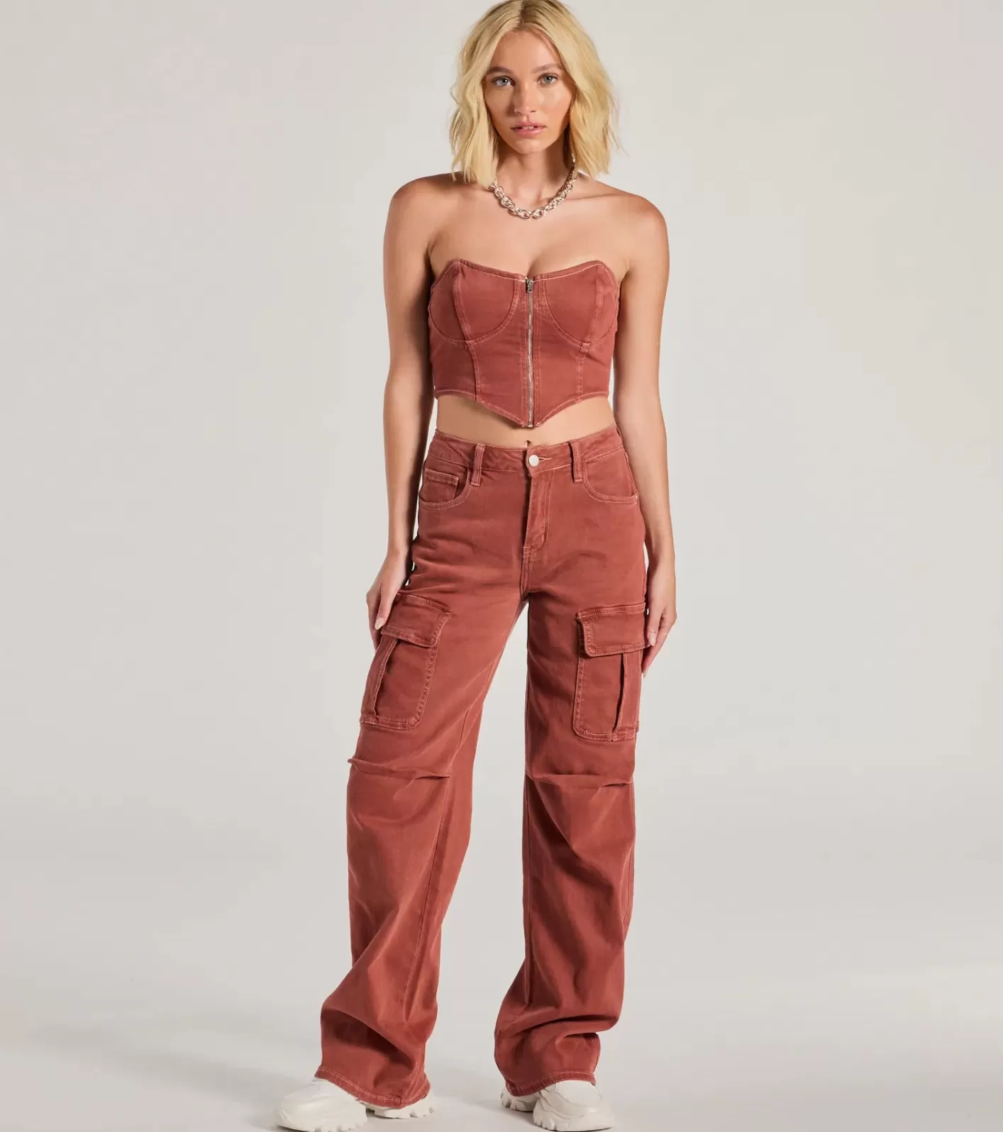 Windsor Cool Girl Vibes High Rise Cargo Denim Pants RUST Shop