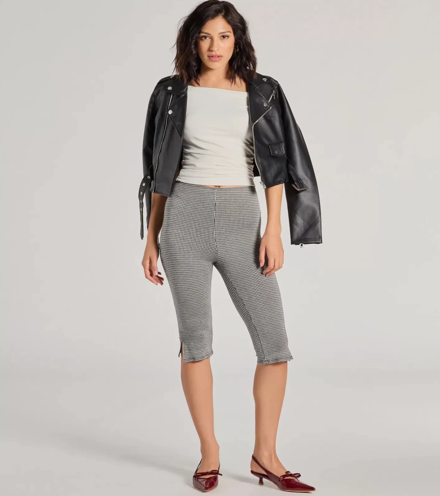 Windsor Cool Girl Vibes High Waist Gingham Capri Pants BLK/WHT Shop