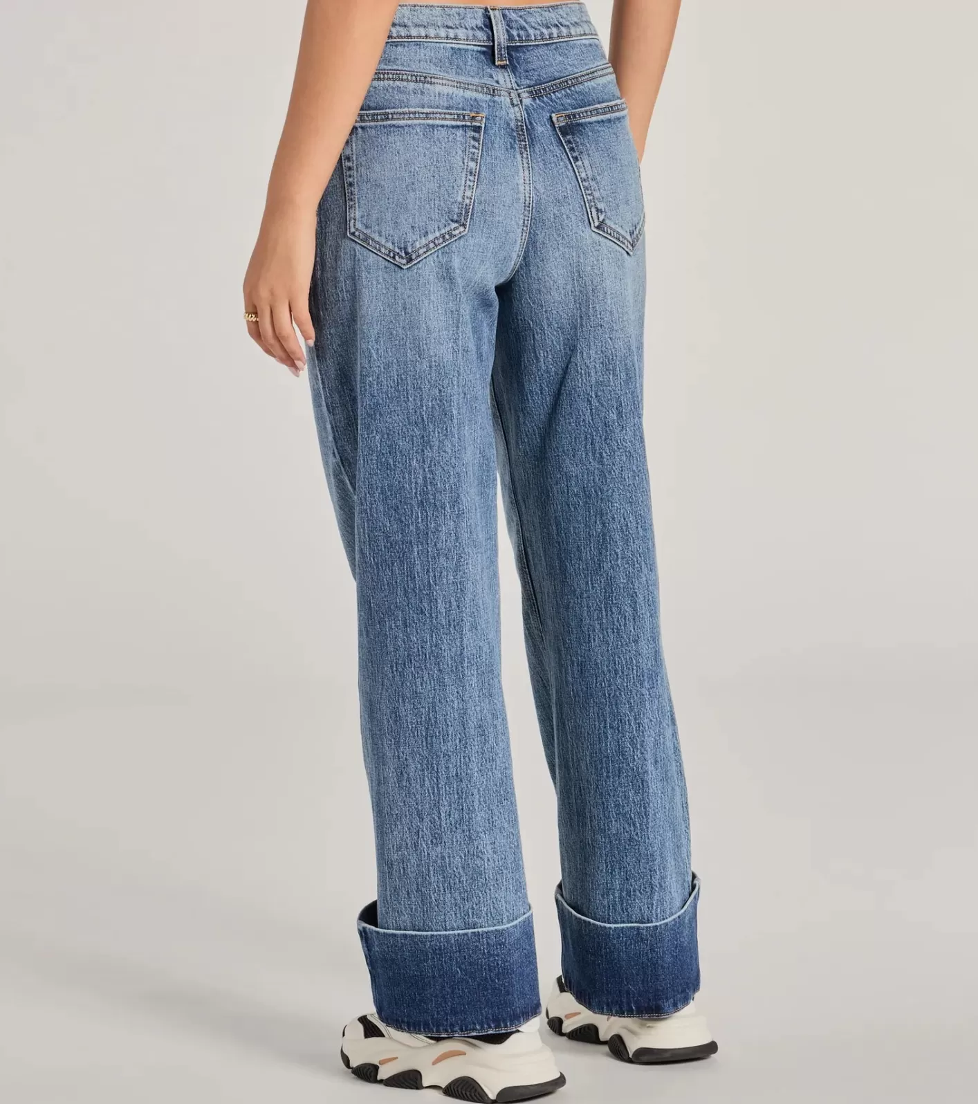 Windsor Cool Trend High-Rise Cuffed Wide-Leg Denim Jeans MEDIUMDENIM Hot