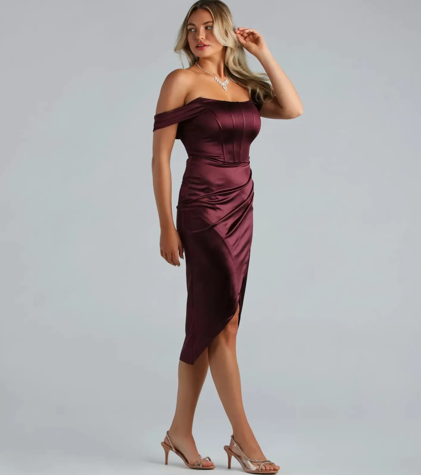 Windsor Coraline Satin Corset Wrap Formal Dress MAROON Shop