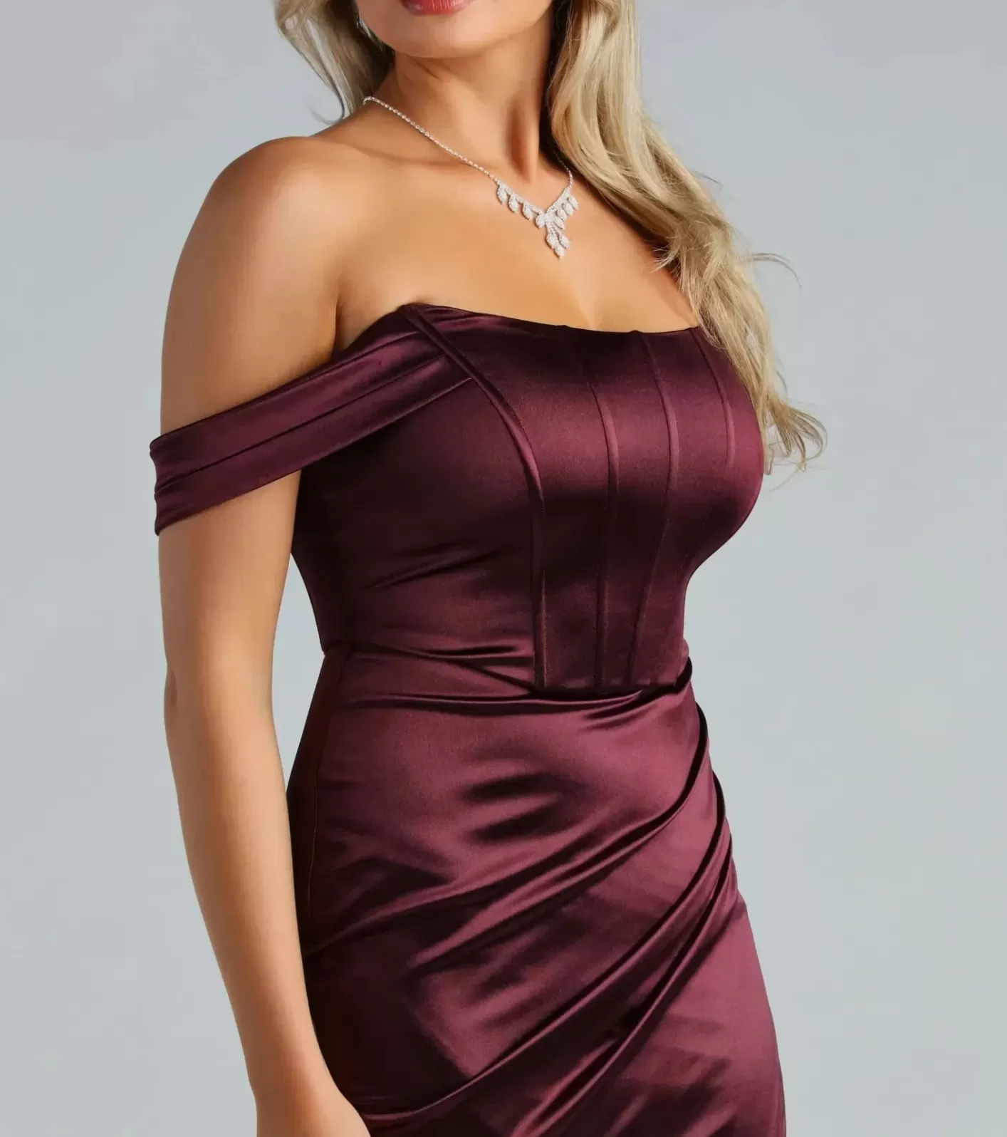 Windsor Coraline Satin Corset Wrap Formal Dress MAROON Shop