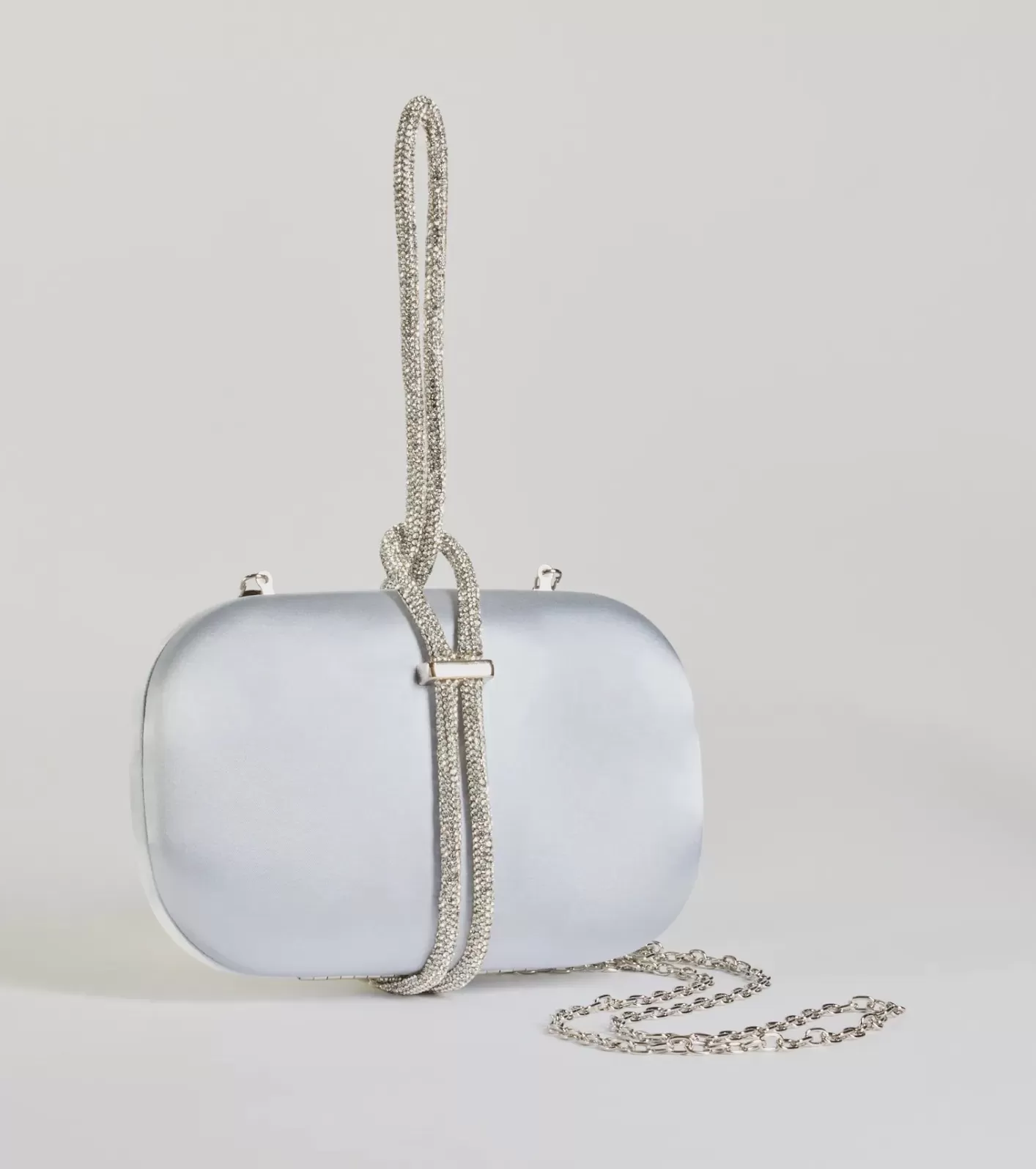 Windsor Cordially Invited Rhinestone Strap Satin Clutch WHITE Hot