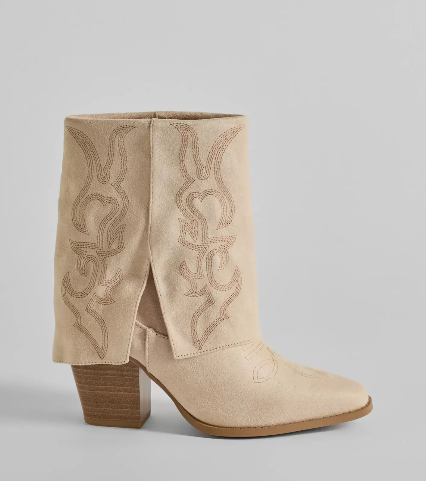 Windsor Country Vibes Faux Suede Foldover Cowboy Boots BEIGE Best