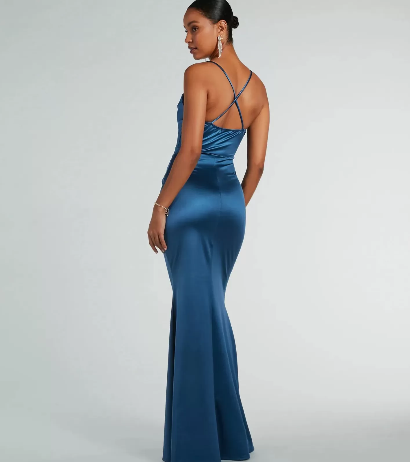 Windsor Courteney Cowl Neck Mermaid Satin Formal Dress DENIM Outlet