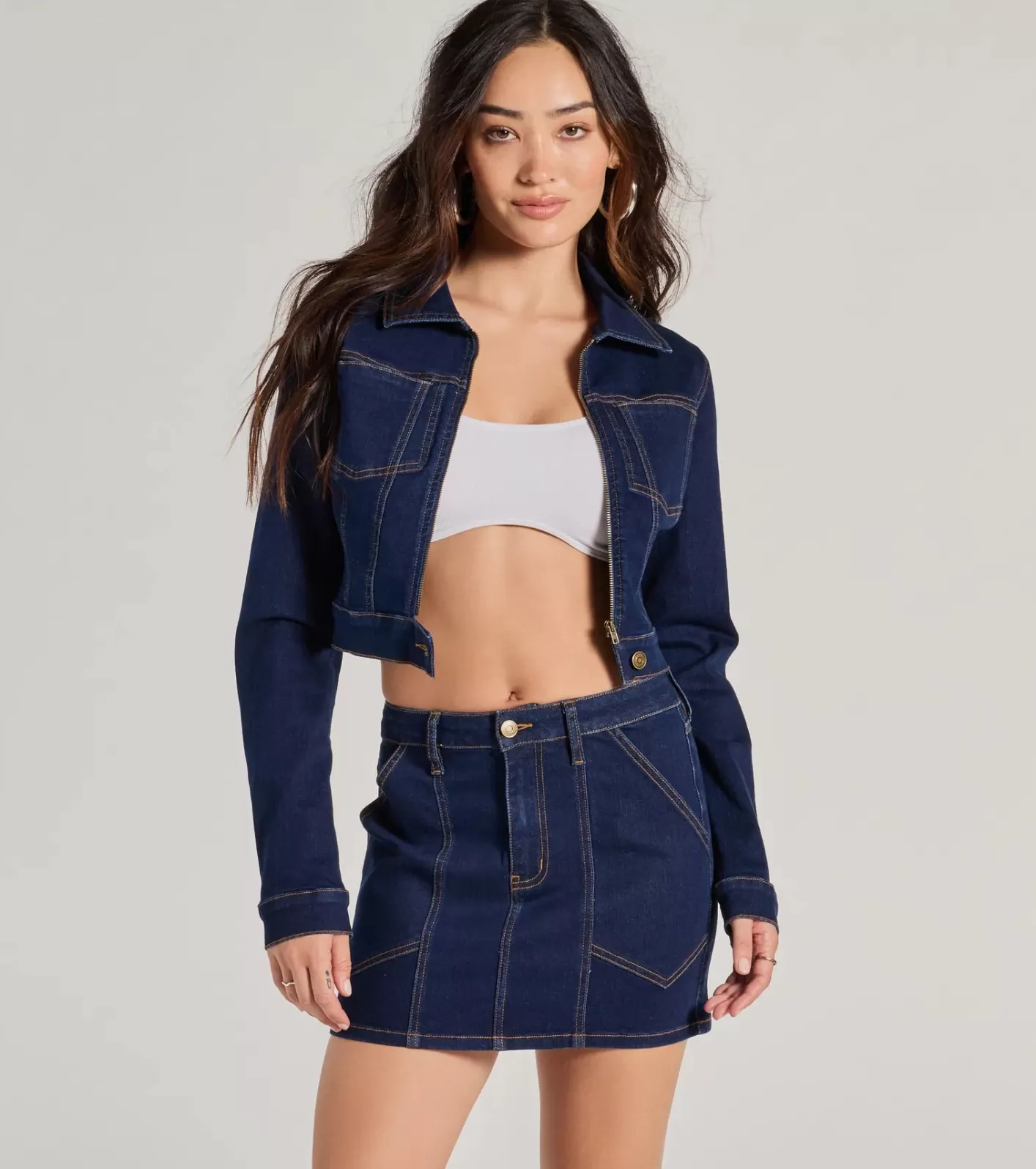 Windsor Covetable Cutie Contrast Stitch Denim Jacket DARKDENIM Store