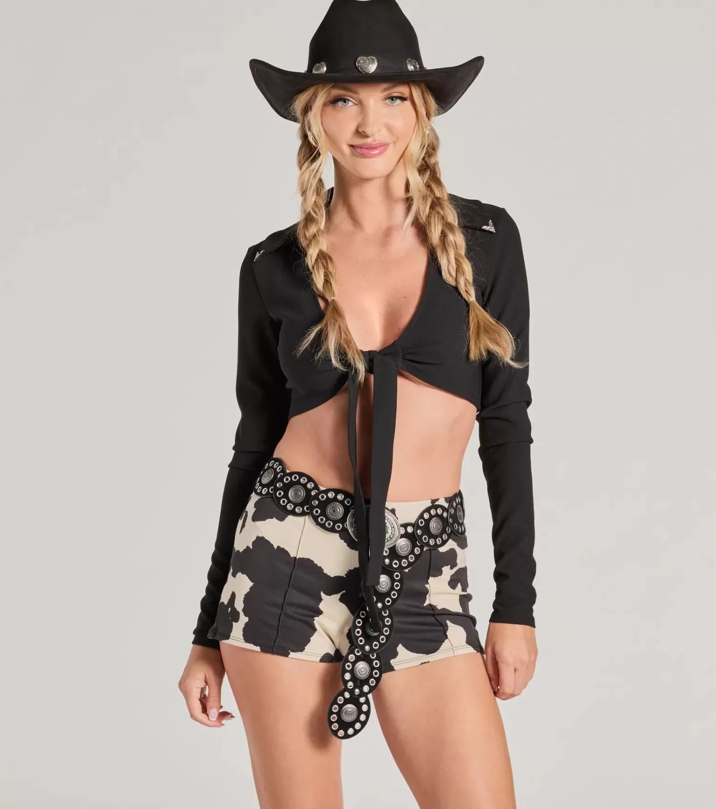 Windsor Cowgirl Outlaw Tie-Front Crop Top BLACK Outlet