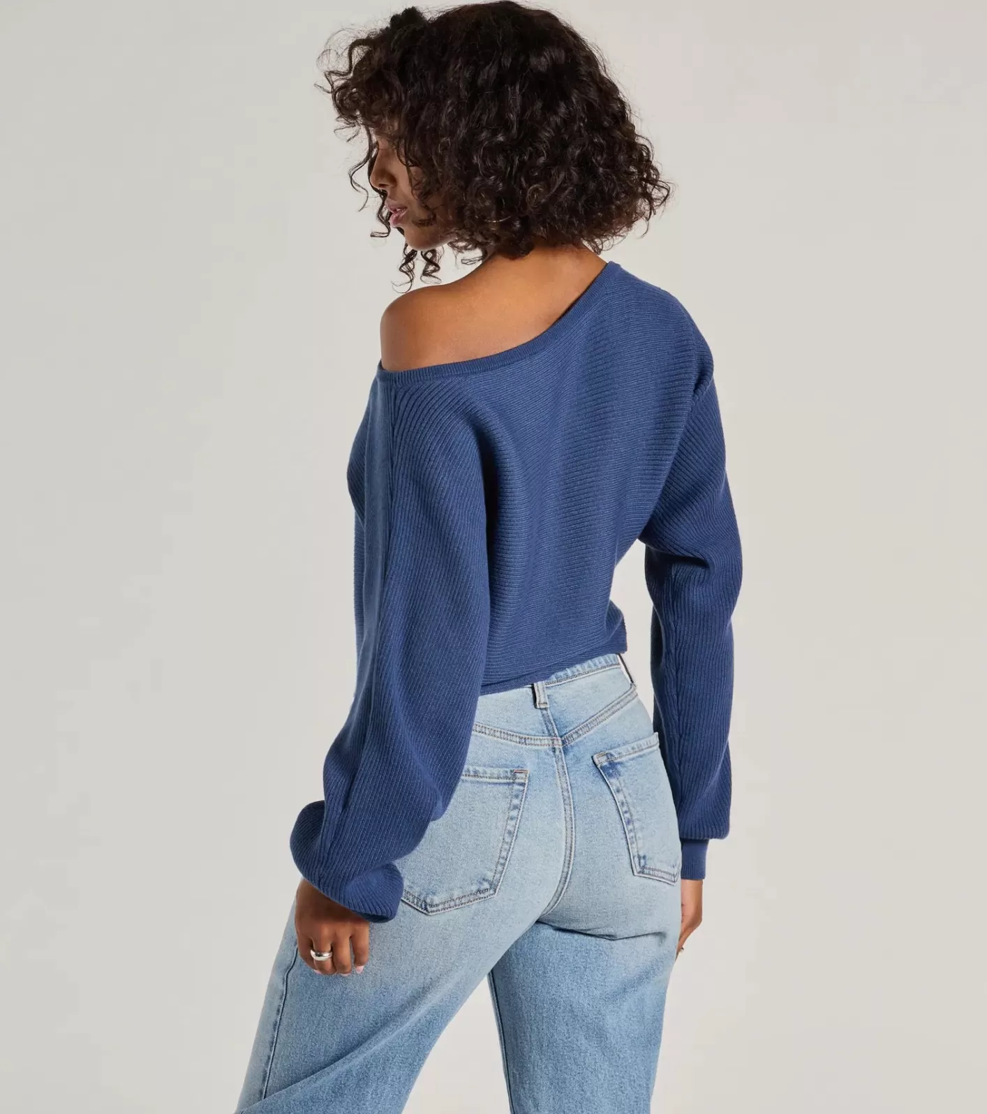 Windsor Cozy Cutie Ribbed Knit Boat Neck Sweater BLUE Fashion