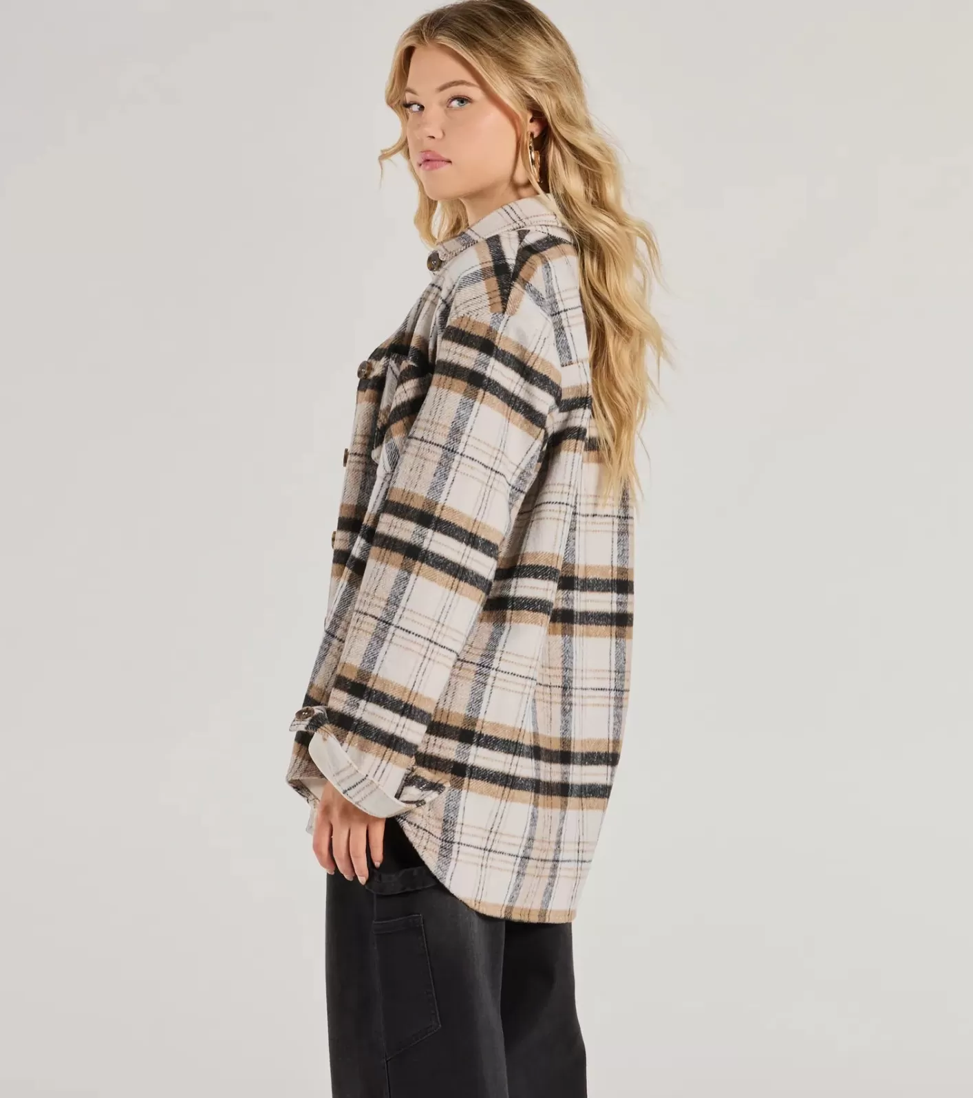 Windsor Cozy Layer Plaid Woven Shacket IVORY Online