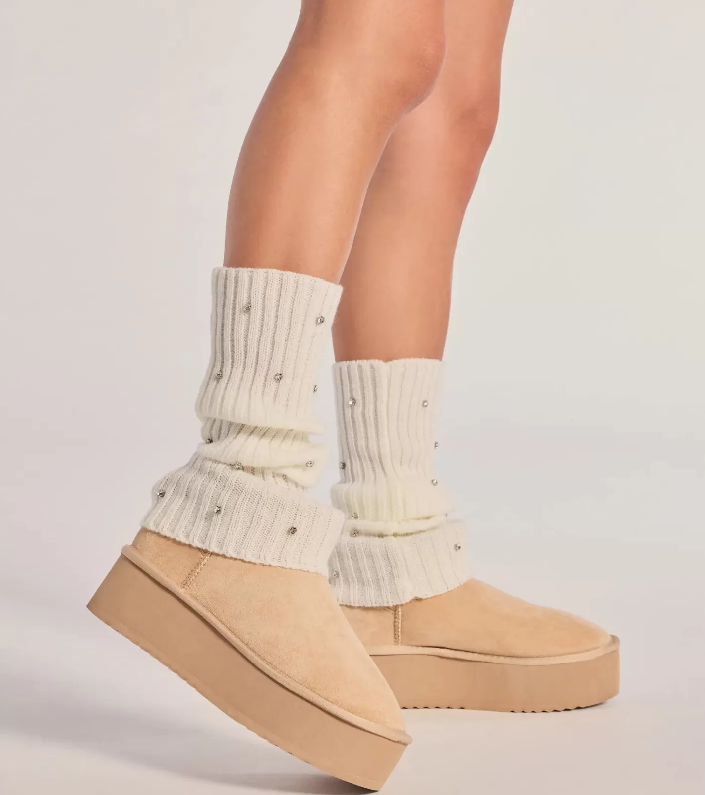 Windsor Cozy Luxe Ribbed Knit Rhinestone Leg Warmers IVORY Fashion