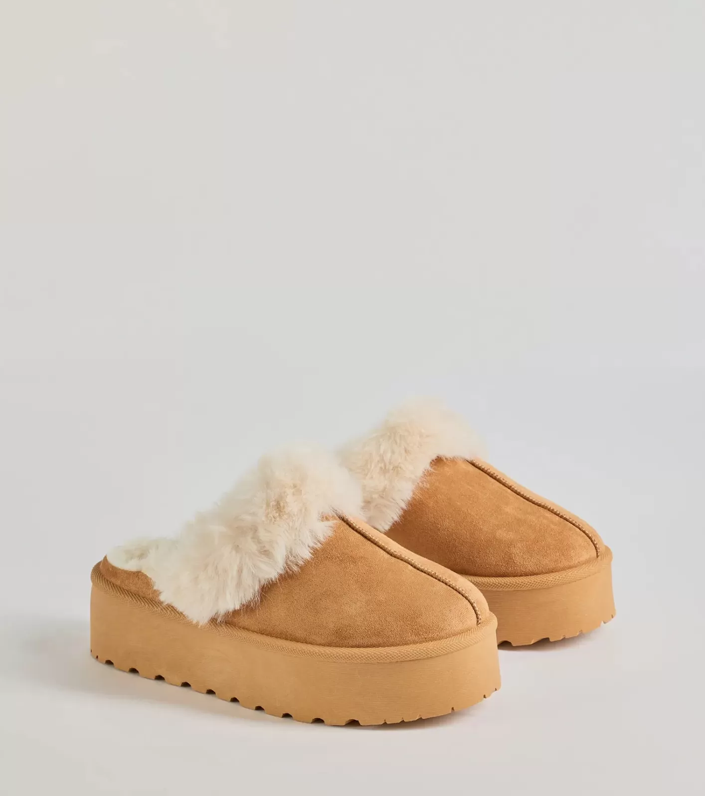 Windsor Cozy Mode Faux Fur Lined Platform Slippers TAN Outlet