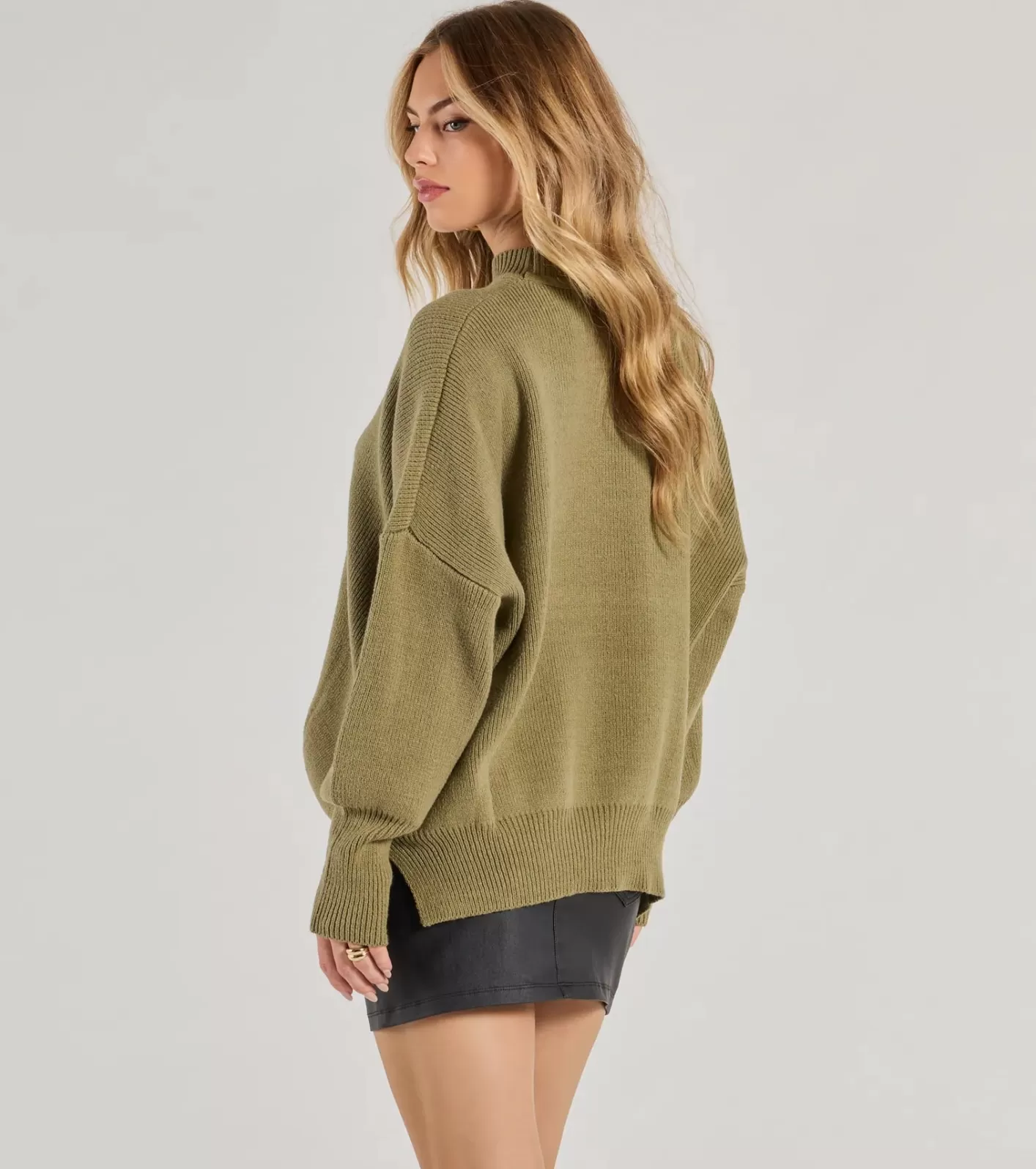 Windsor Cozy Style Ribbed Knit Oversized Sweater GREEN Cheap