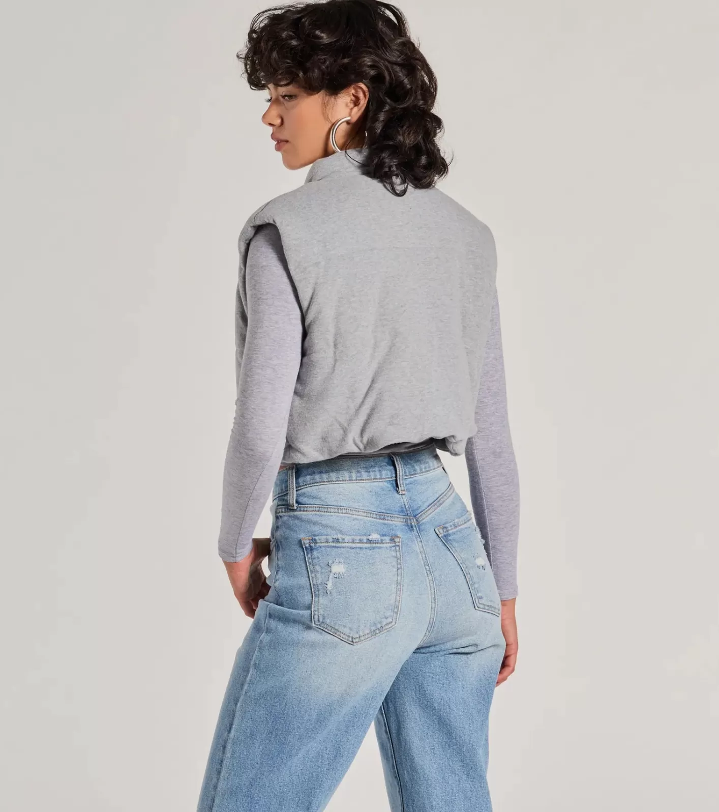 Windsor Cozy Vibes Knit Cropped Puffer Vest HEATHERGRAY Clearance