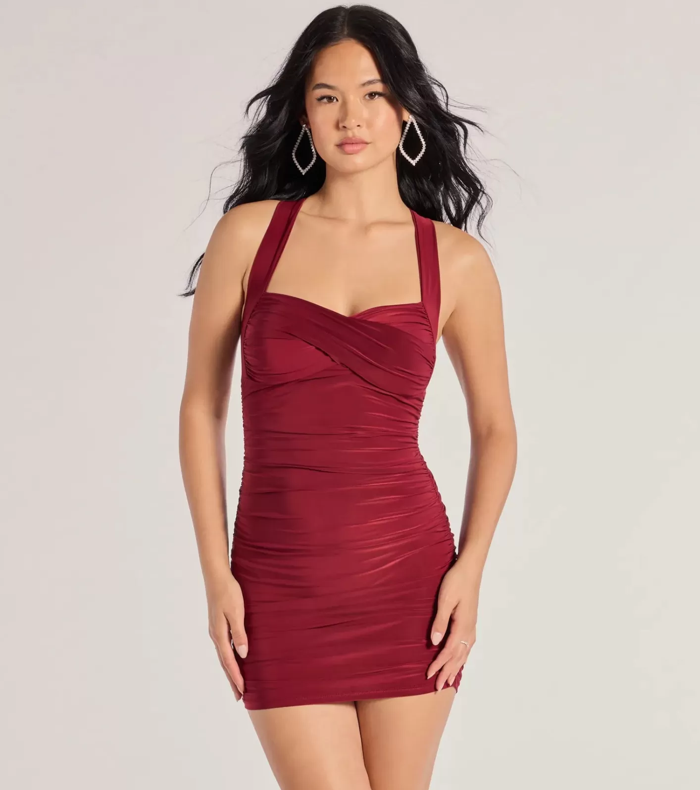 Windsor Cross Your Mind X-Back Short Dress BURGUNDY Shop