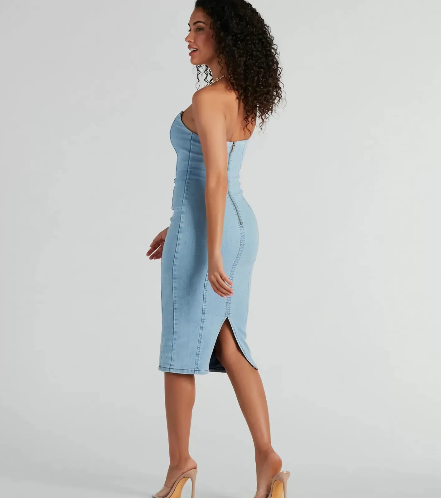 Windsor Crush-Worthy Strapless Bodycon Midi Dress DENIM Sale