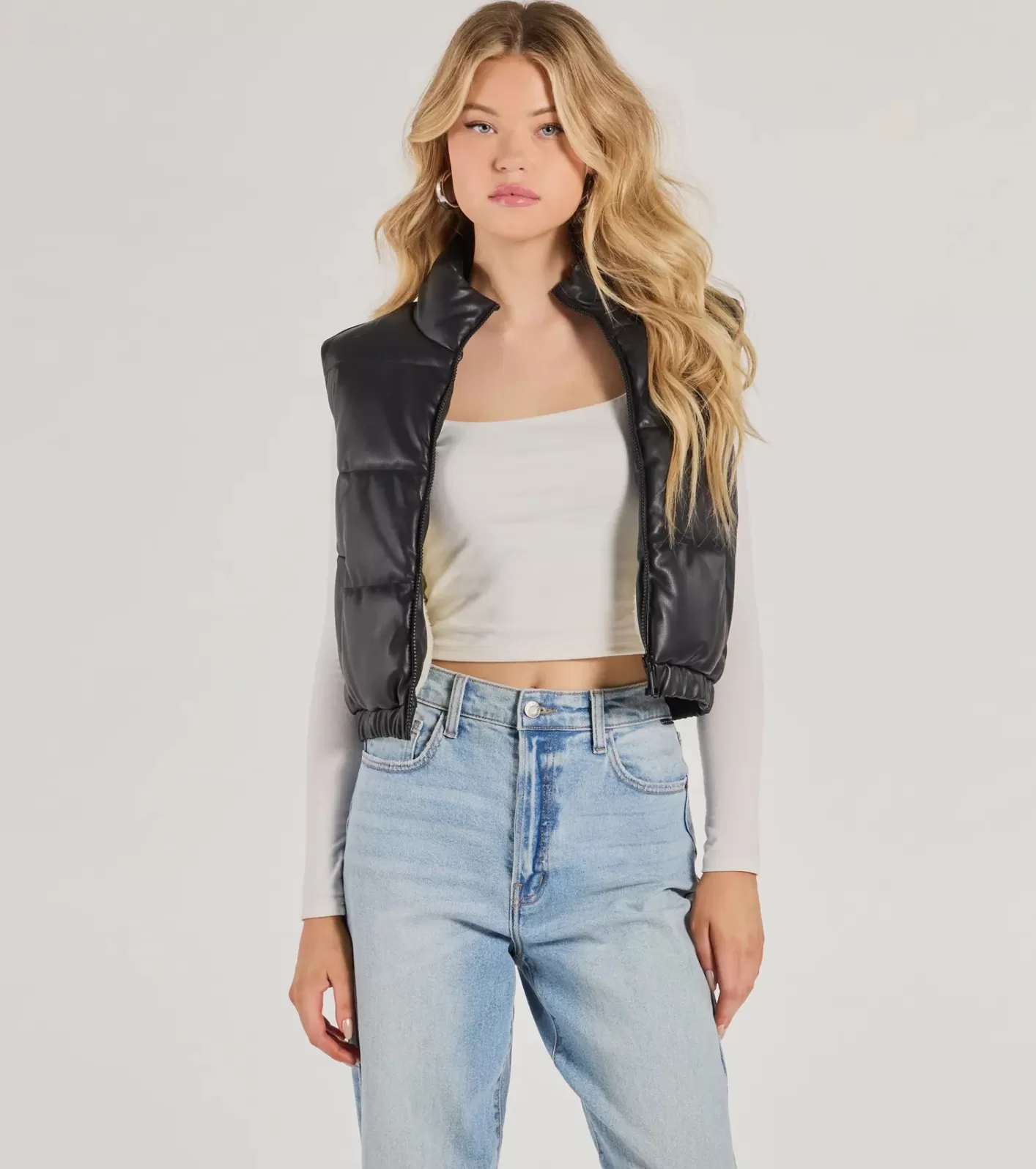 Windsor Cuddle Glam Faux Leather Sherpa Lined Puffer Vest BLACK Shop