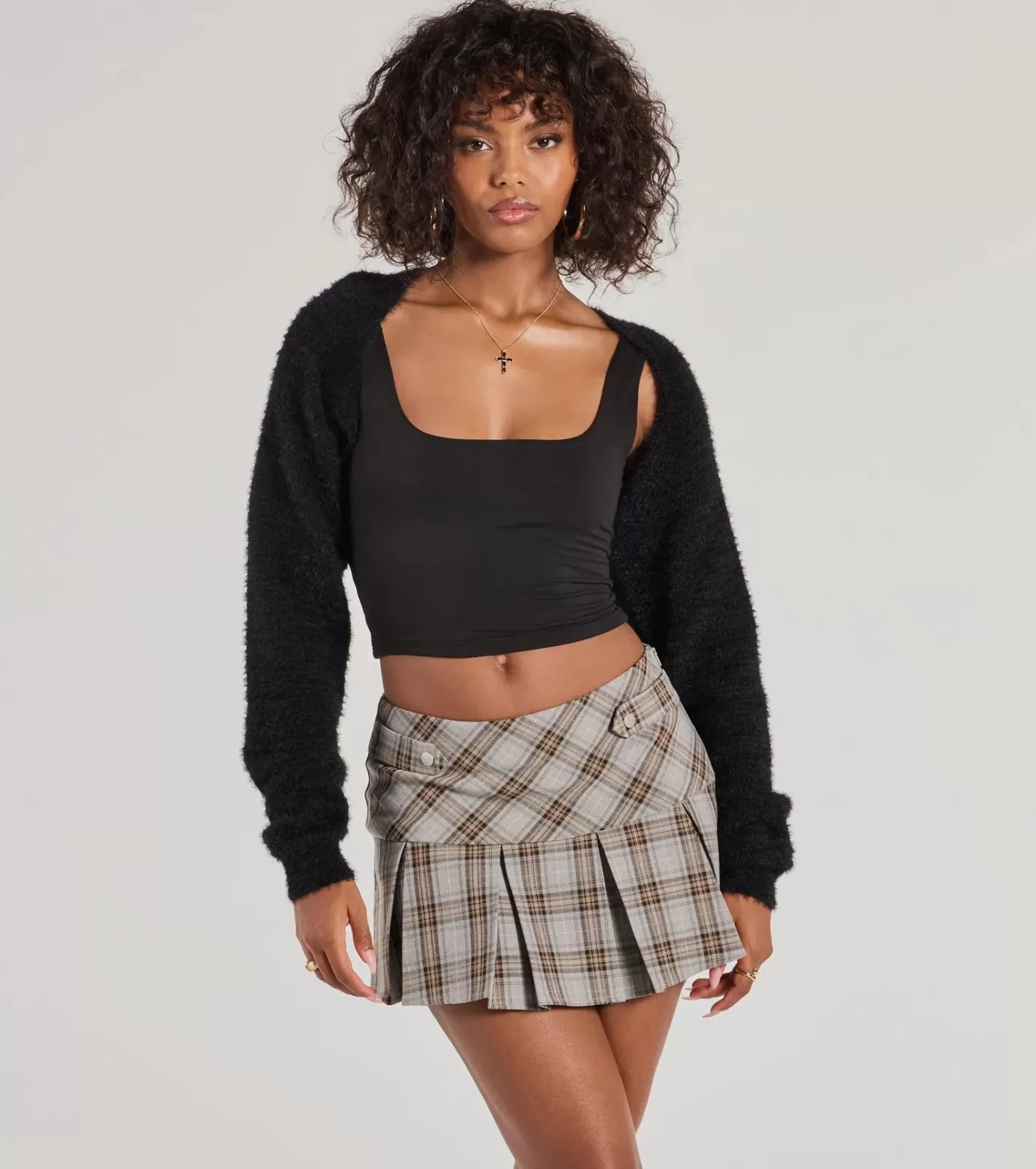 Windsor Cuddly Cozy Eyelash Knit Sweater Bolero BLACK New