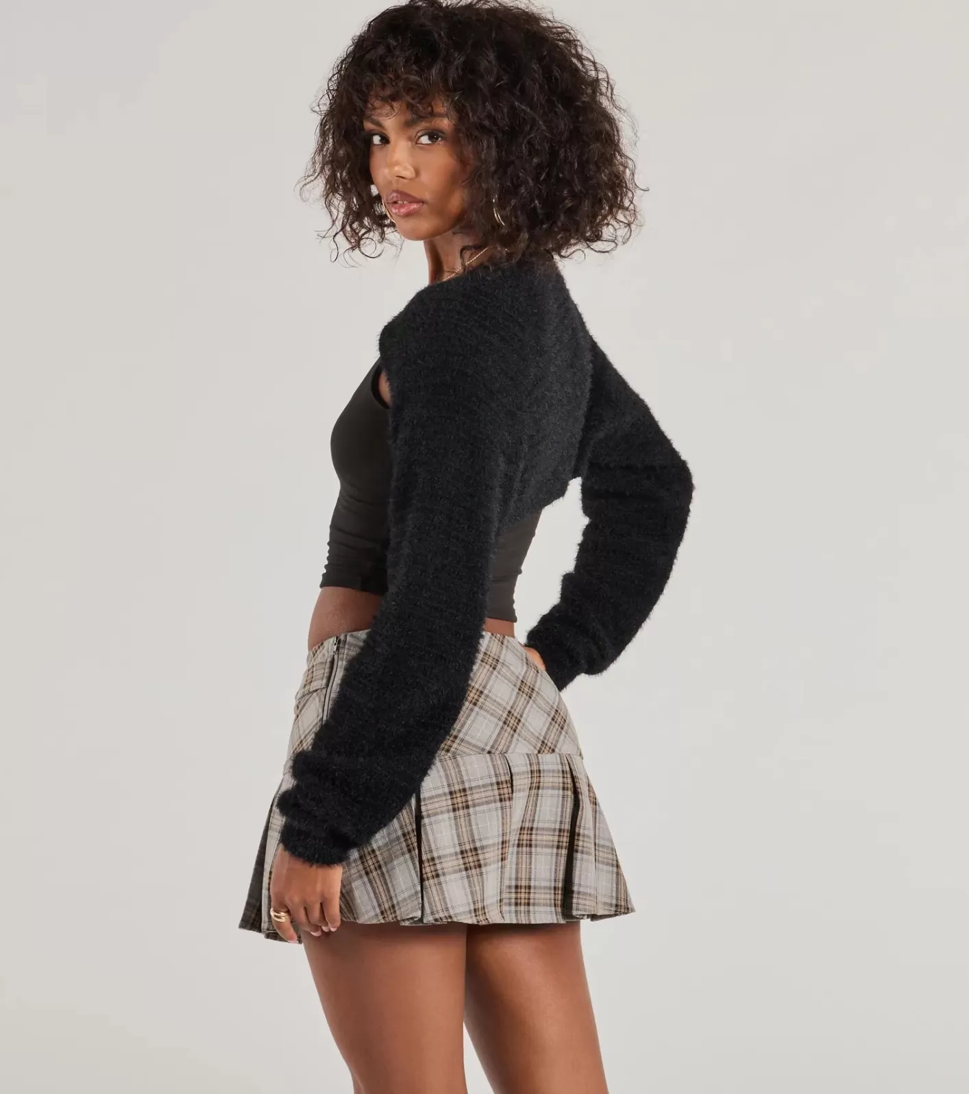 Windsor Cuddly Cozy Eyelash Knit Sweater Bolero BLACK New