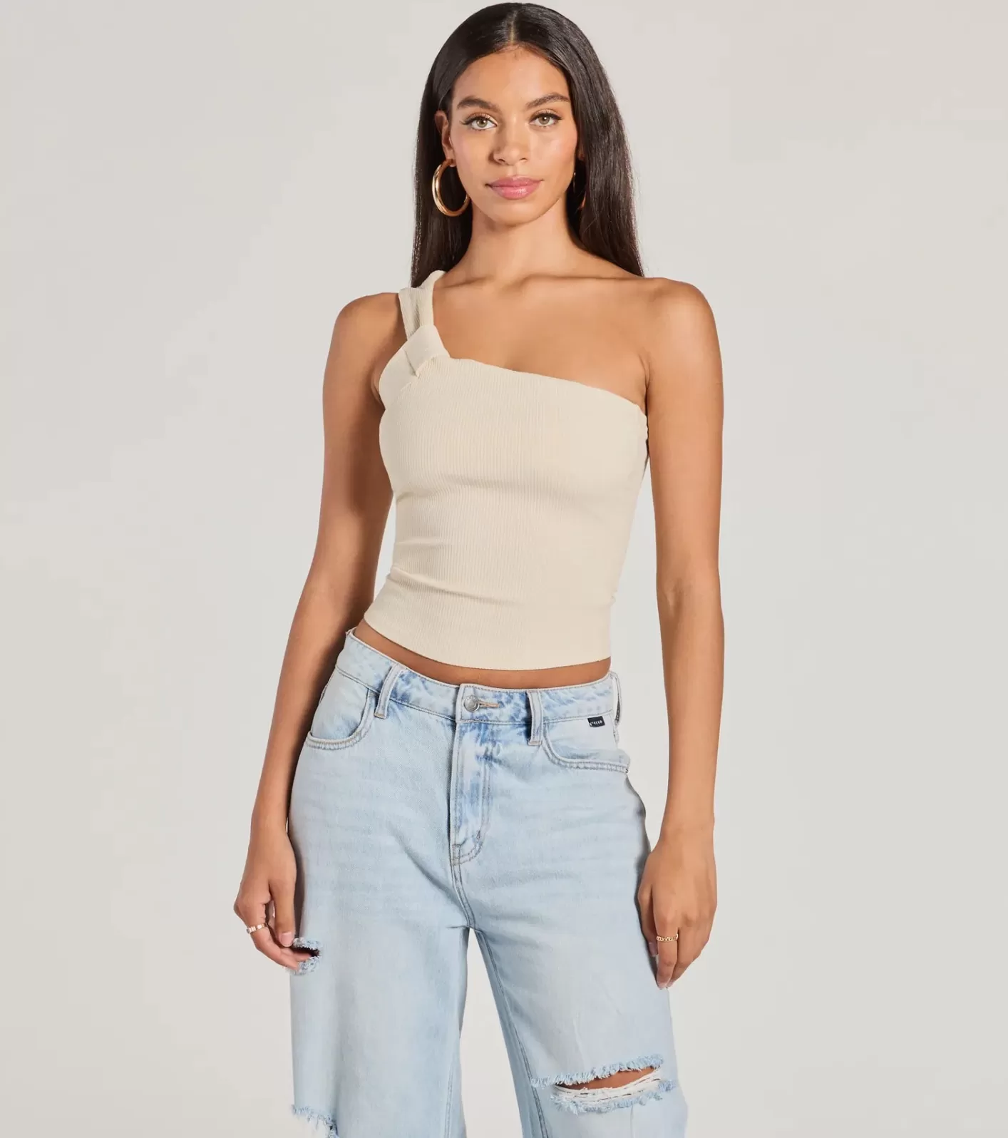 Windsor Cutely Charming One-Shoulder Crop Top IVORY Shop