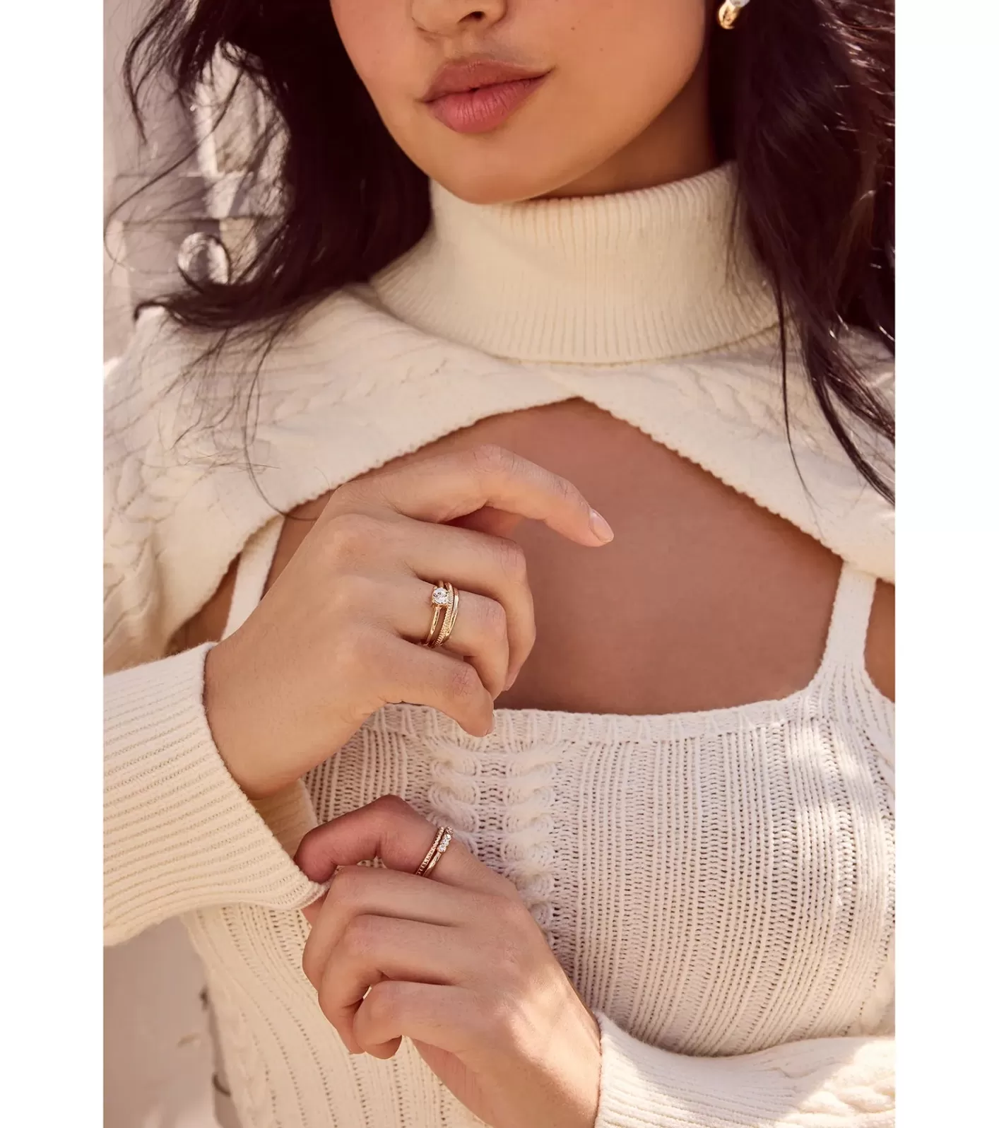 Windsor Dainty Shine Rhinestone Ring Four-Pack GOLD Online