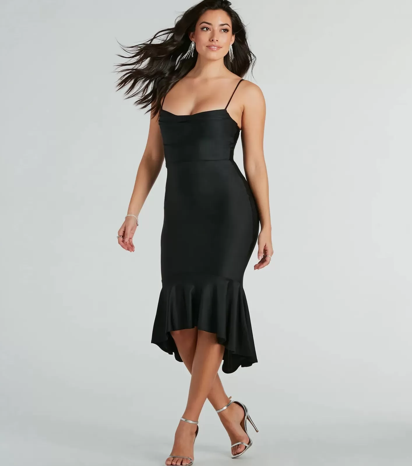 Windsor Dance Floor Diva Ruffled High-Low Midi Dress BLACK Online