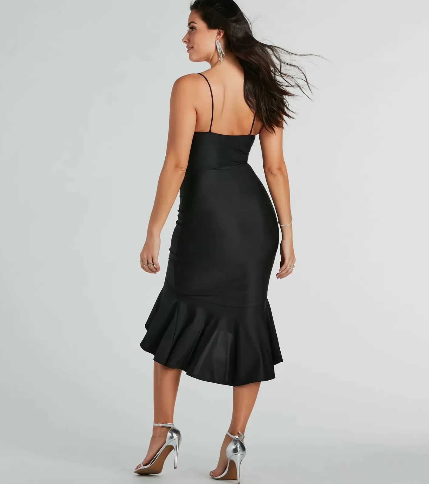 Windsor Dance Floor Diva Ruffled High-Low Midi Dress BLACK Online