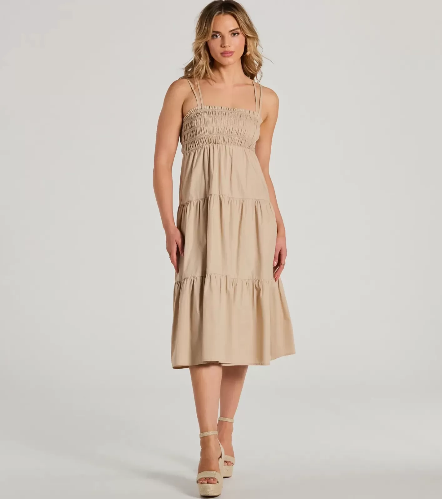 Windsor Darling Appeal Sleeveless Ruffled Midi Dress KHAKI Discount