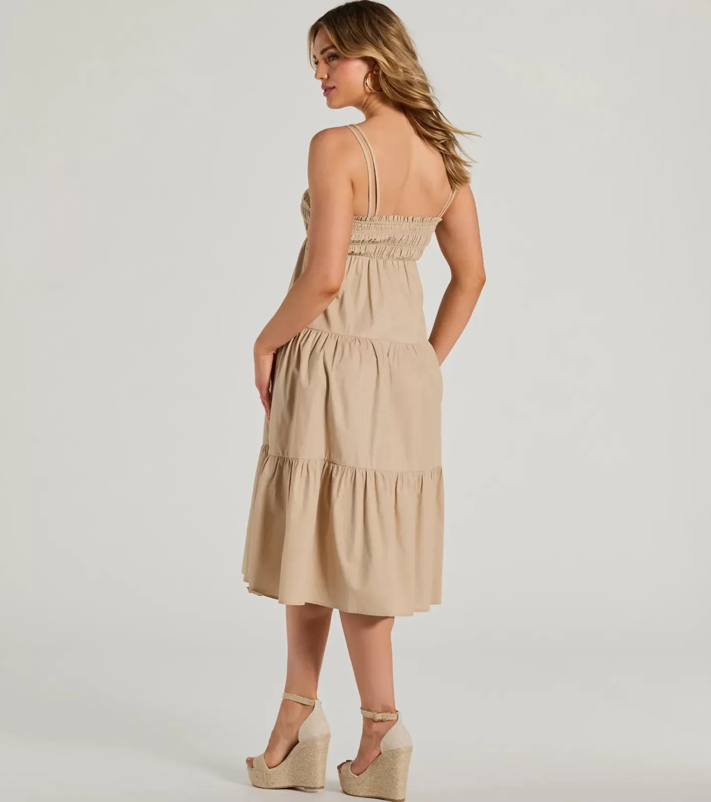 Windsor Darling Appeal Sleeveless Ruffled Midi Dress KHAKI Discount