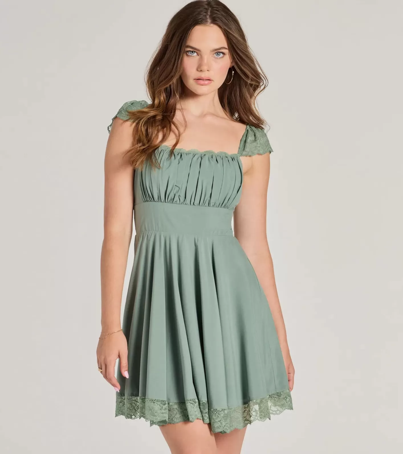 Windsor Darling Delight Sleeveless Lace Trim Skater Dress SAGE Shop