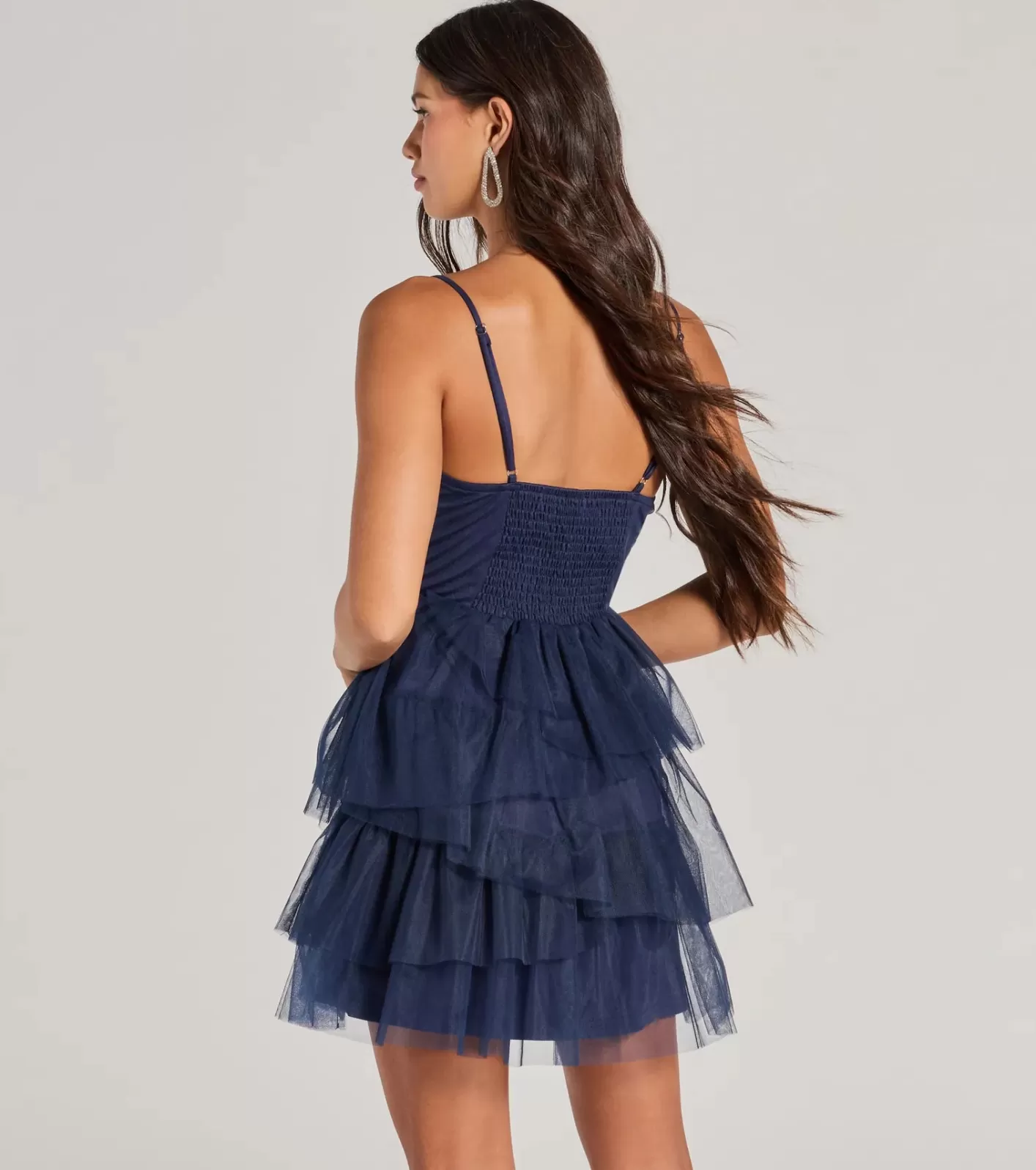 Windsor Darling Drama V-Neck Ruffled Tulle Skater Dress NAVY Online