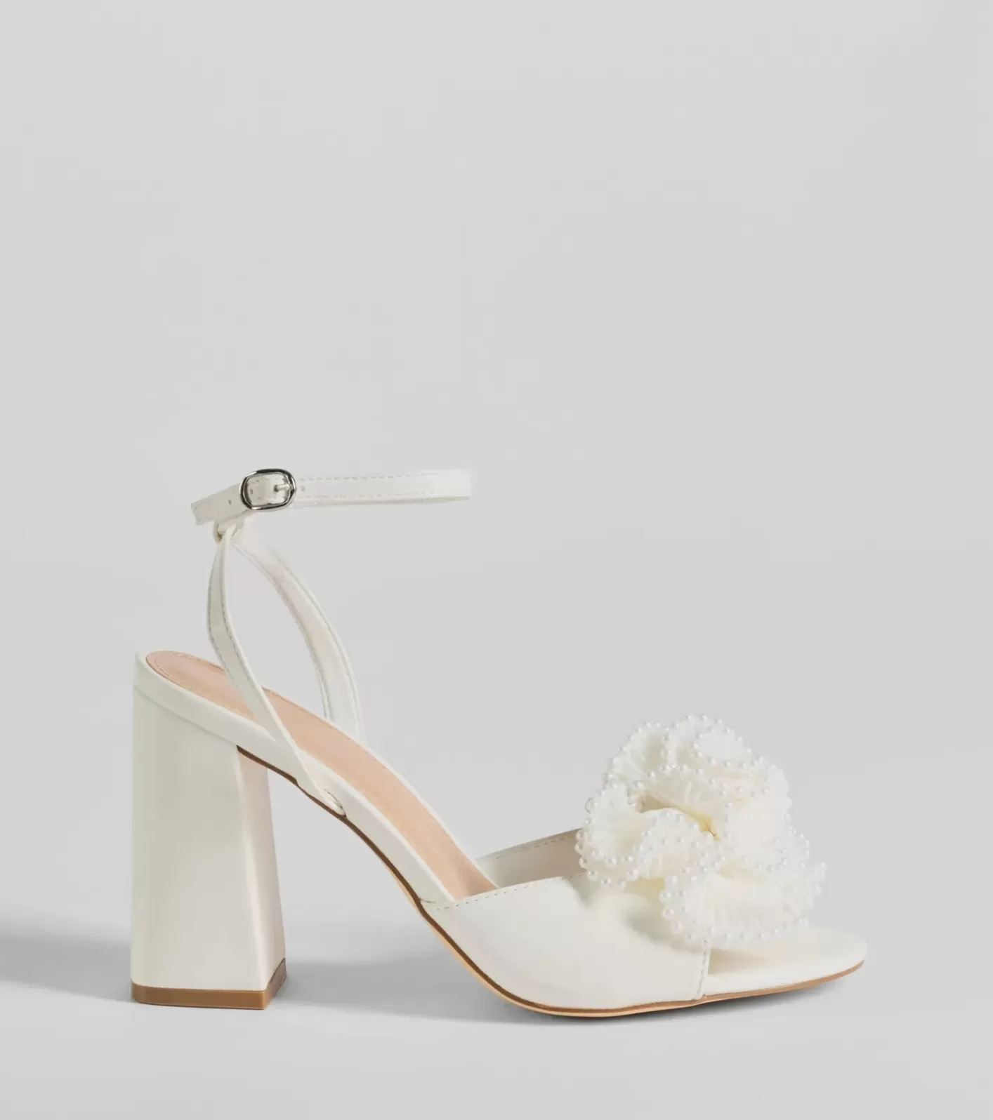 Windsor Darling Touch Beaded Ruffle Block Heels WHITE Fashion