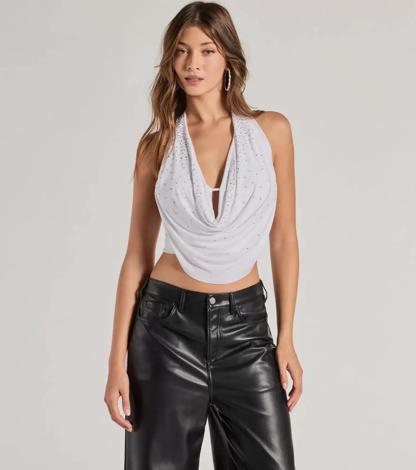 Windsor Dazzle Nights Sleeveless Rhinestone Crop Top WHITE Outlet