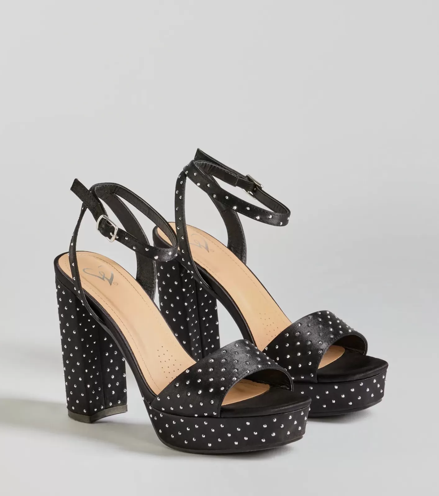 Windsor Dazzling Moments Rhinestone Platform Satin Block Heels BLACK Online