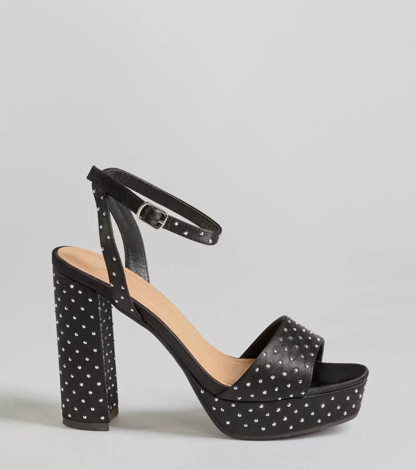 Windsor Dazzling Moments Rhinestone Platform Satin Block Heels BLACK Online