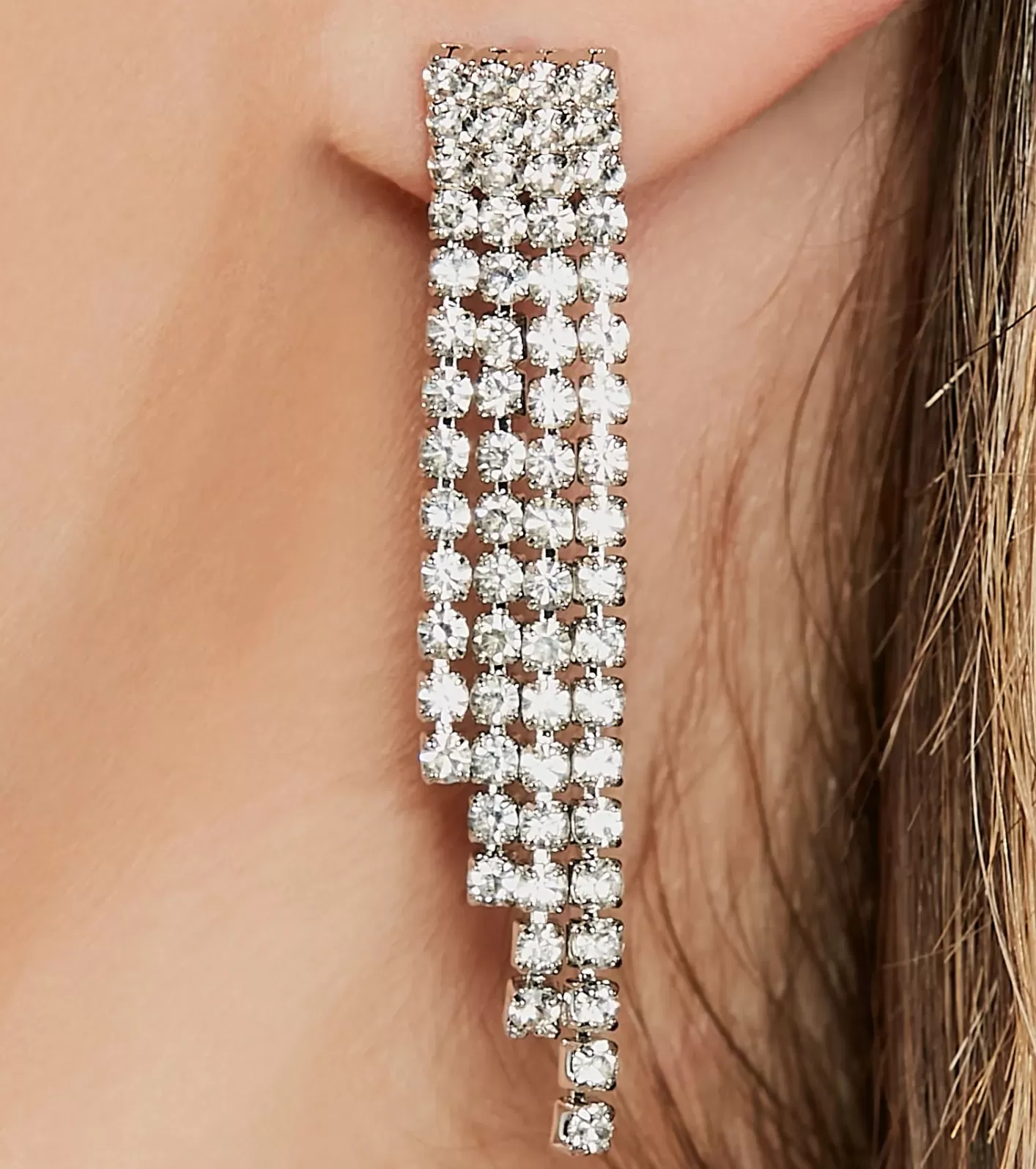 Windsor Dazzling Rhinestone Fringe Necklace And Earrings Set SILVER Best