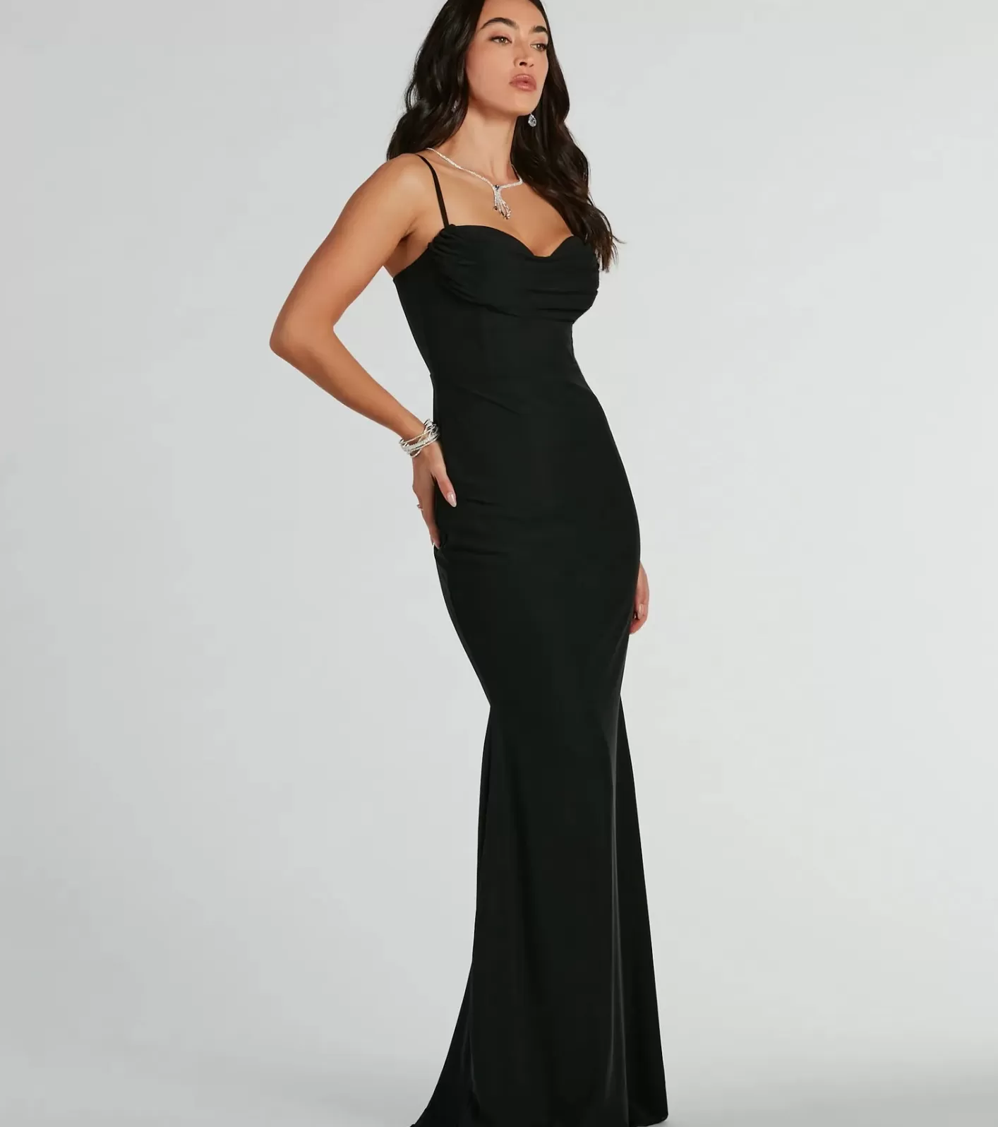 Windsor Deana Formal Mesh Corset Mermaid Long Dress BLACK Best Sale