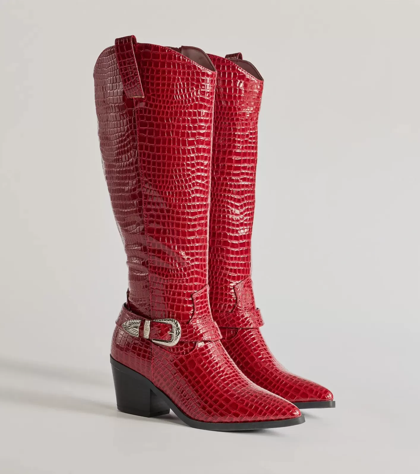 Windsor Desert Sun Western Buckle Under-The-Knee Boots RED Hot