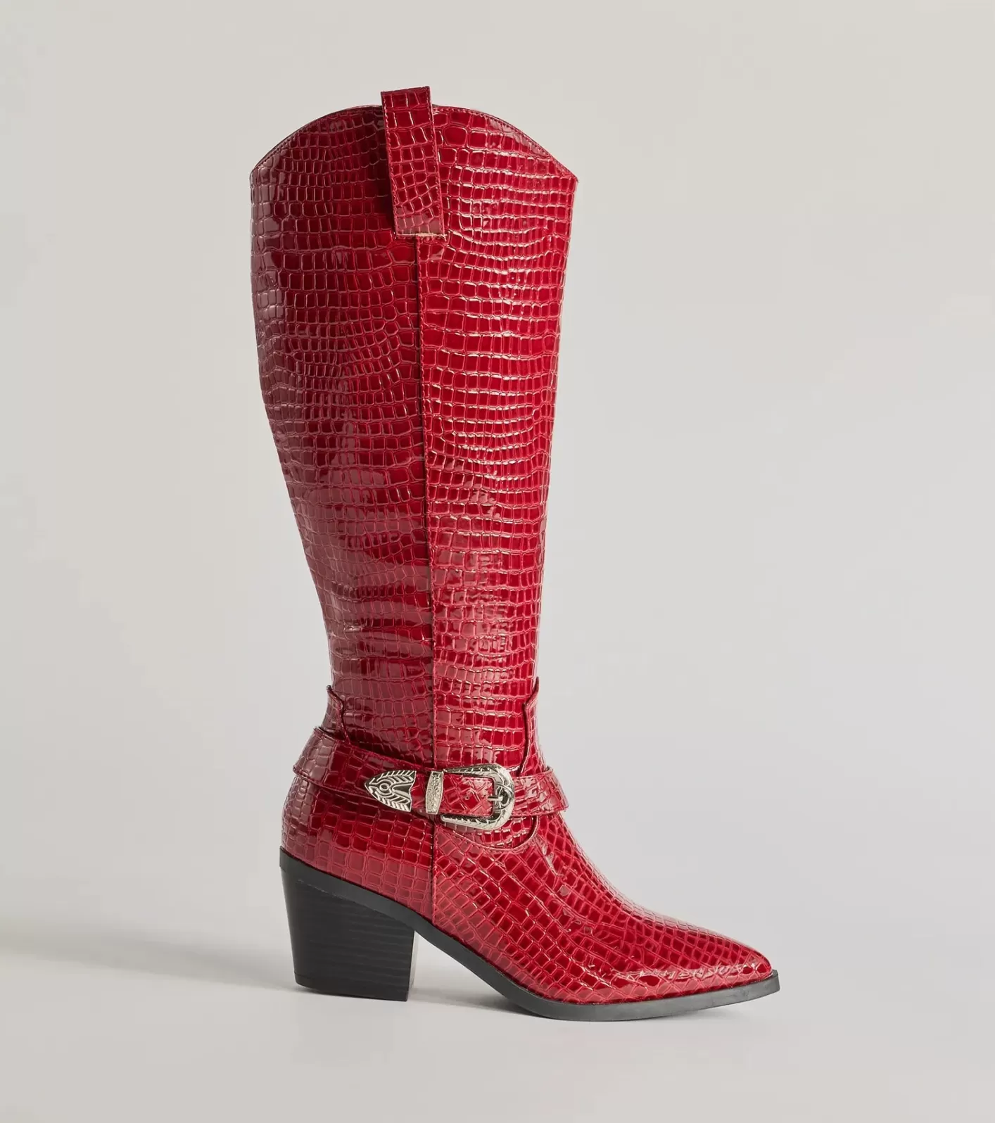 Windsor Desert Sun Western Buckle Under-The-Knee Boots RED Hot