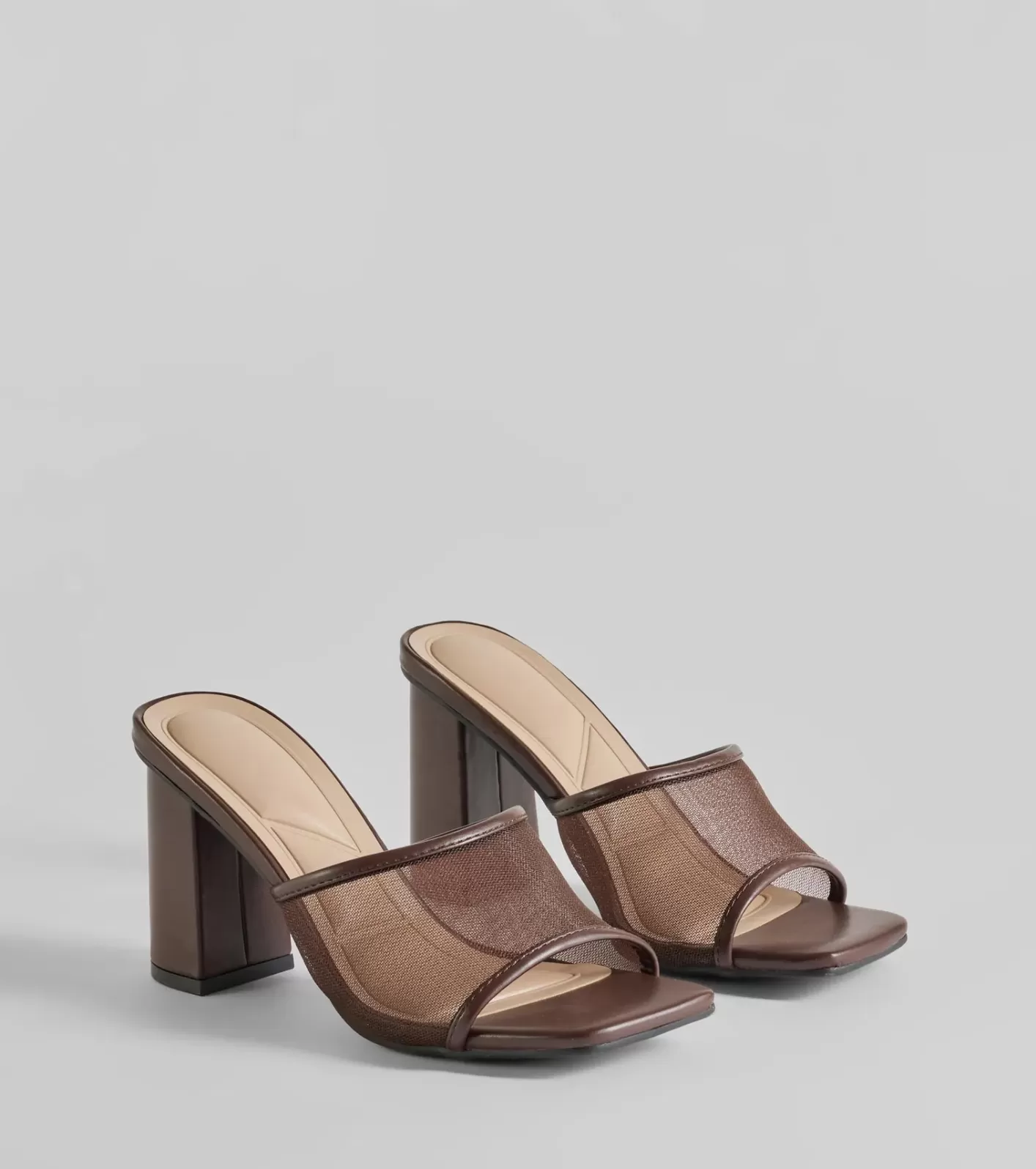 Windsor Desk To Dates Mesh Faux Leather Block Heels BROWN New