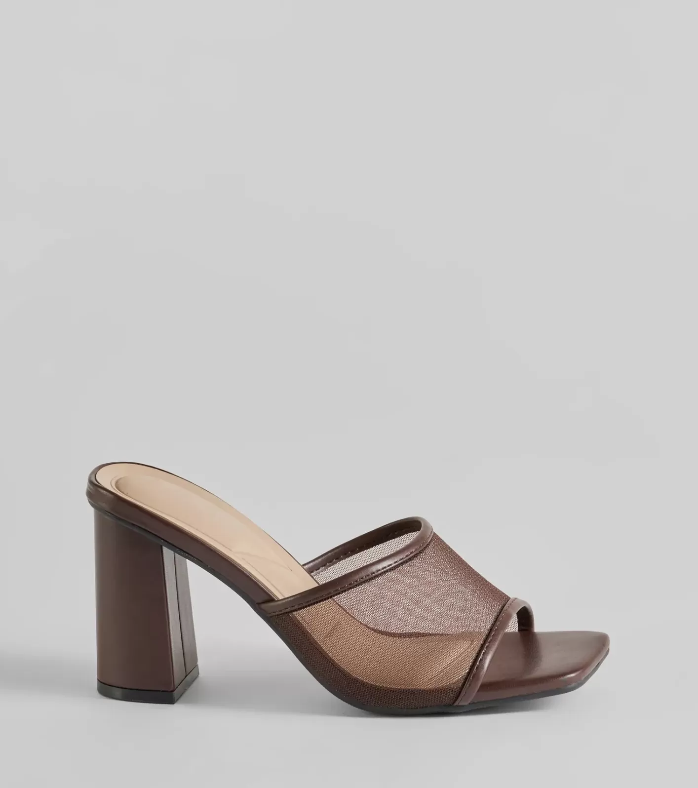 Windsor Desk To Dates Mesh Faux Leather Block Heels BROWN New
